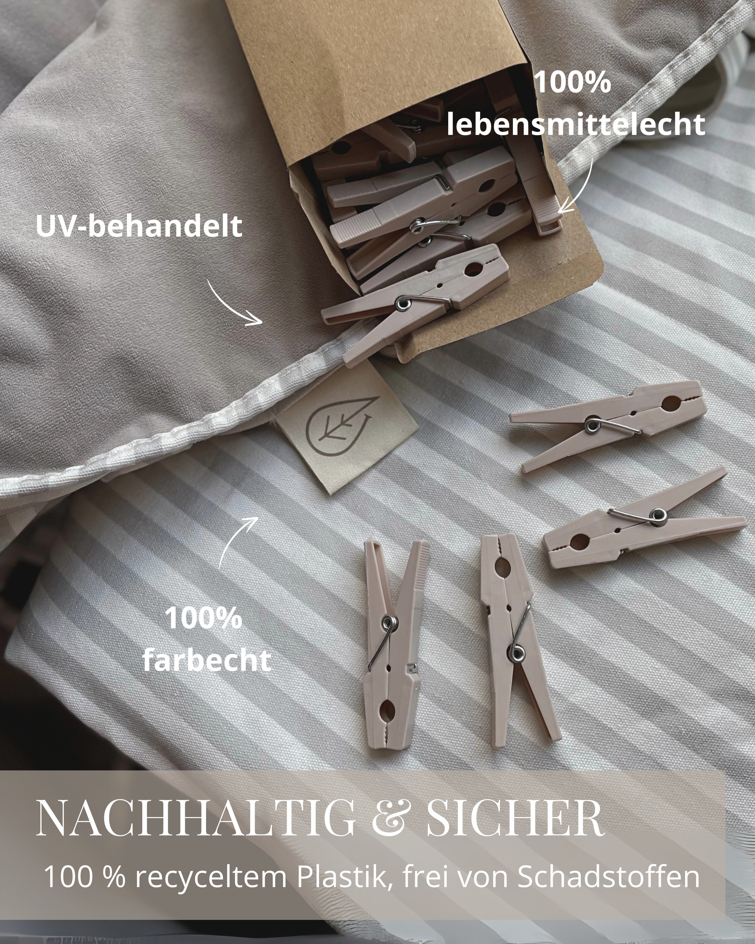 LIVLIG Wäscheklammern Wäscheklammerbeutel mit 50 Wäscheklammern, Klammersack, Aufbewahrungsbeutel, 50 Klammern aus recyceltem Kunststoff