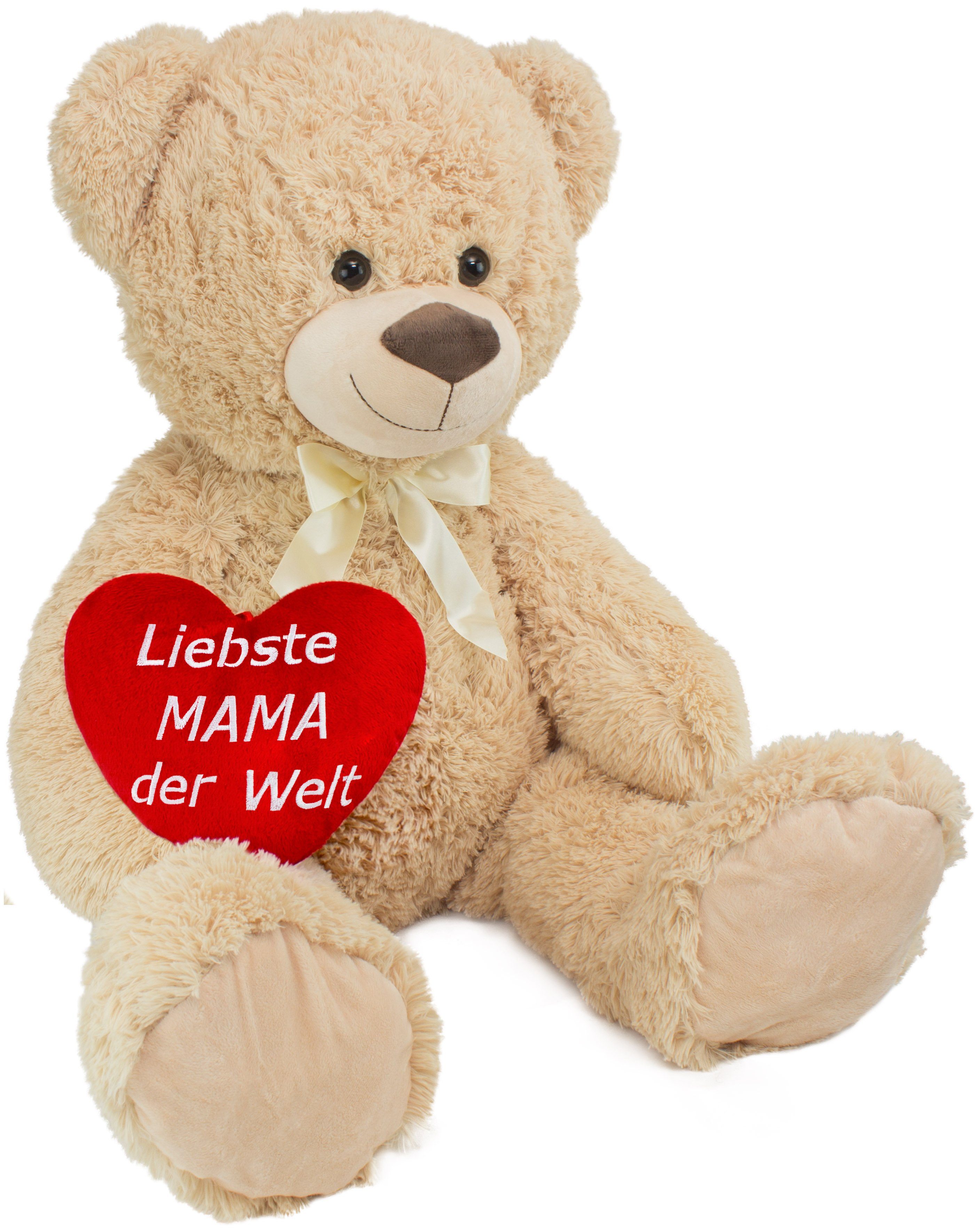 BRUBAKER Kuscheltier XXL Teddybär 100 cm mit Liebste Mama der Welt Herz (1-St), großer Teddy Bär, Stofftier Plüschtier