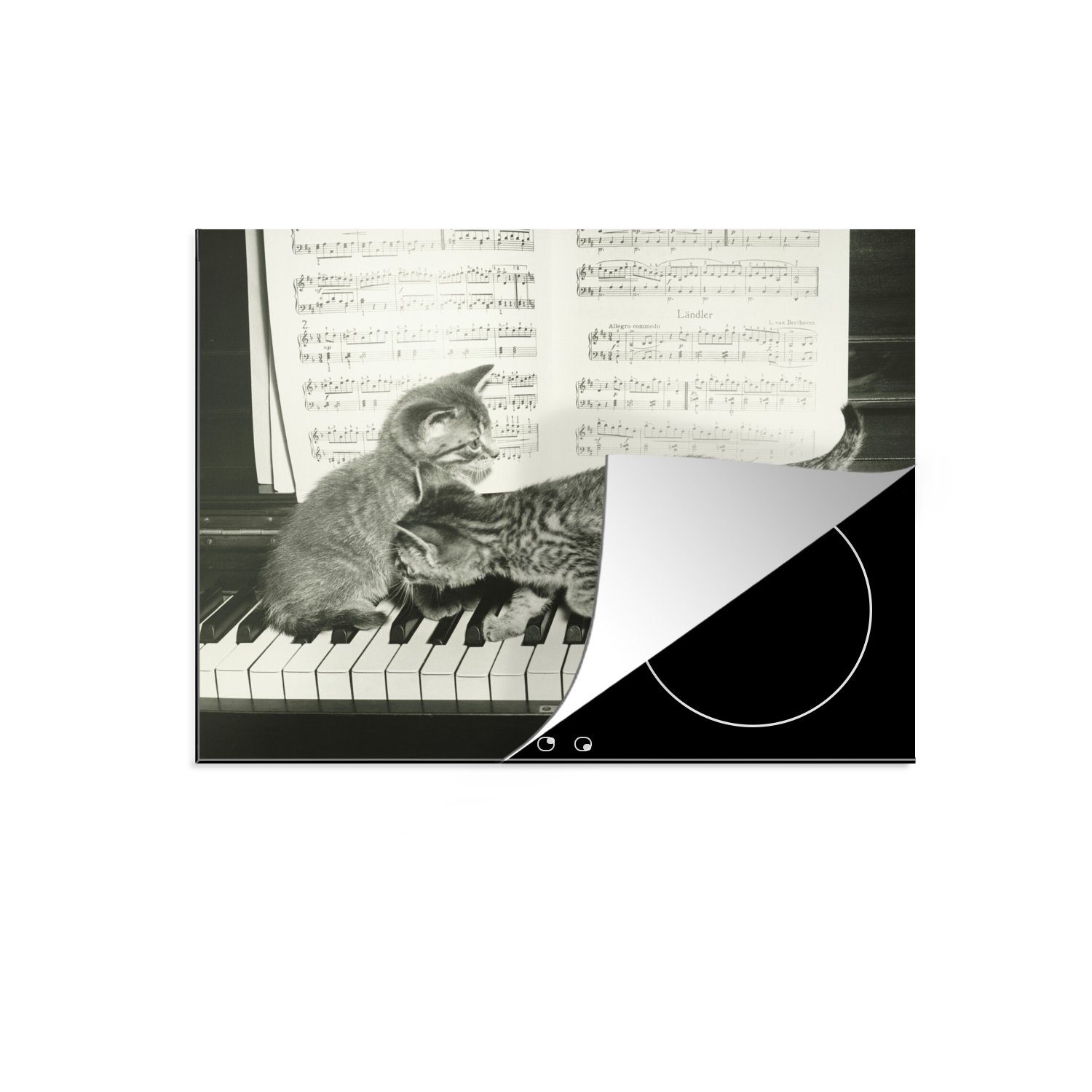 MuchoWow für spielen tlg), die Herdblende-/Abdeckplatte küche, Ceranfeldabdeckung cm, (1 Vinyl, Klavier, Kätzchen 59x52 Induktionsmatte