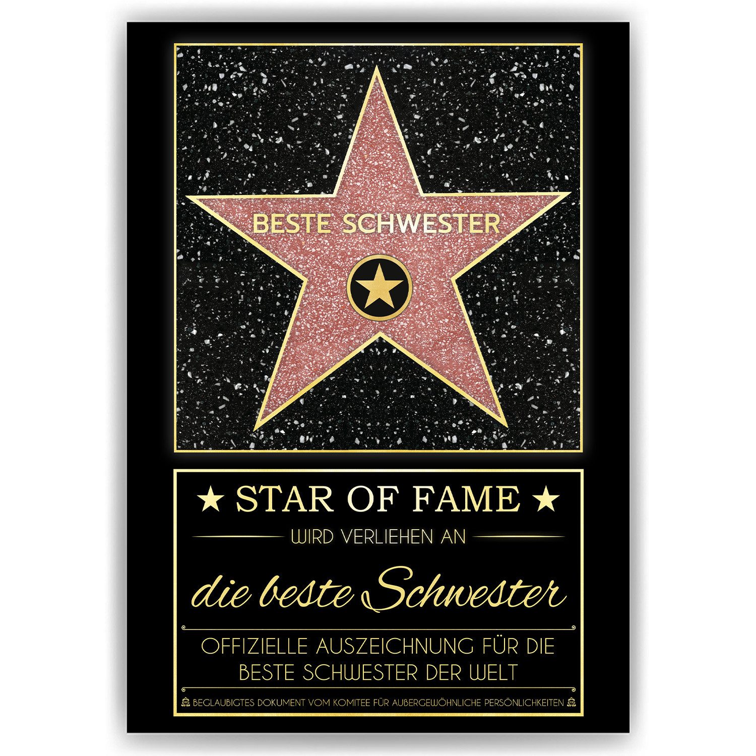 Tigerlino Poster Beste Schwester Hollywood Stern Urkunde Geburtstag Geschenk Schwester