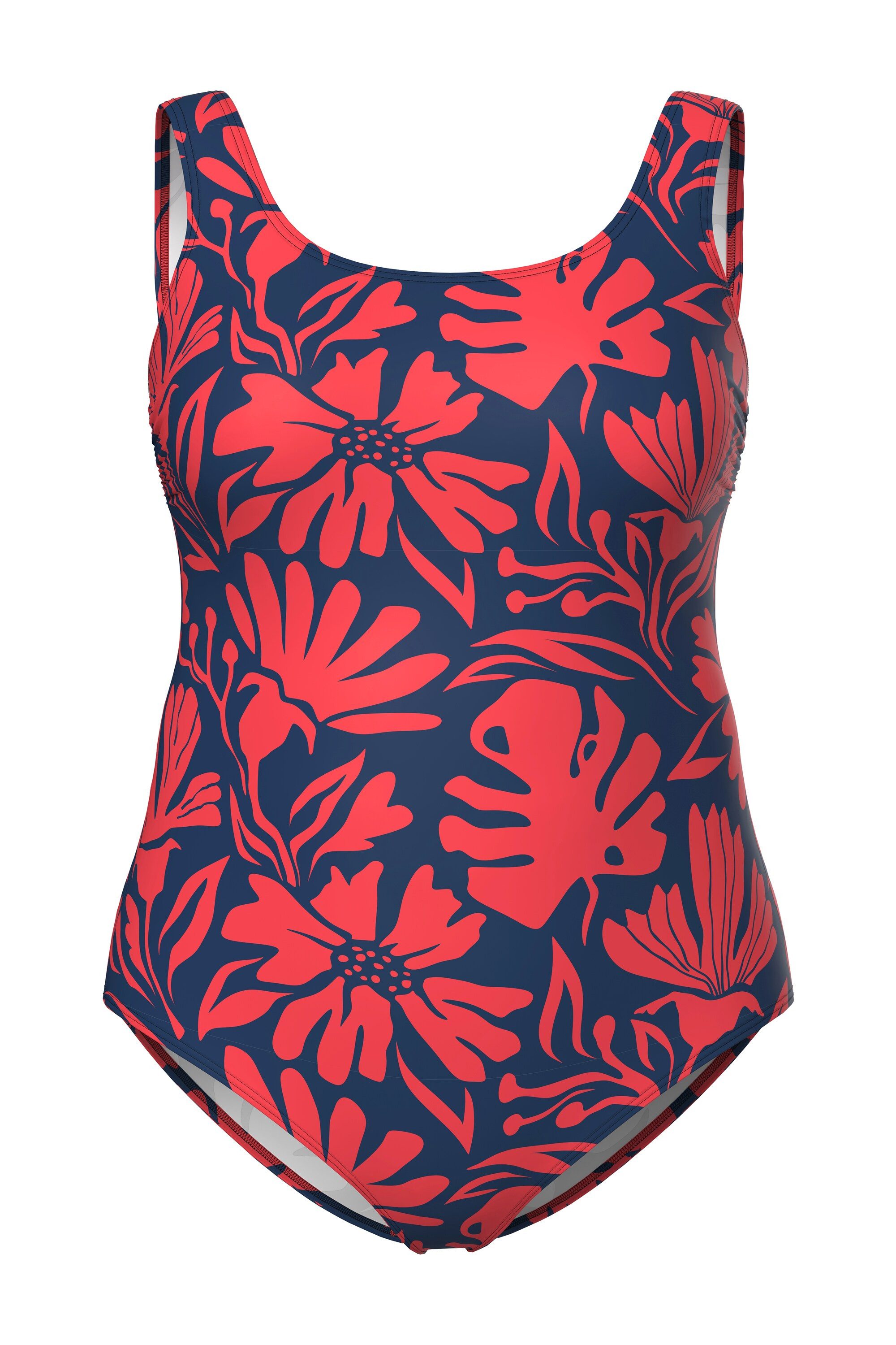 Ulla Popken Badeanzug Badeanzug Korallen ohne Softcups Rundhals