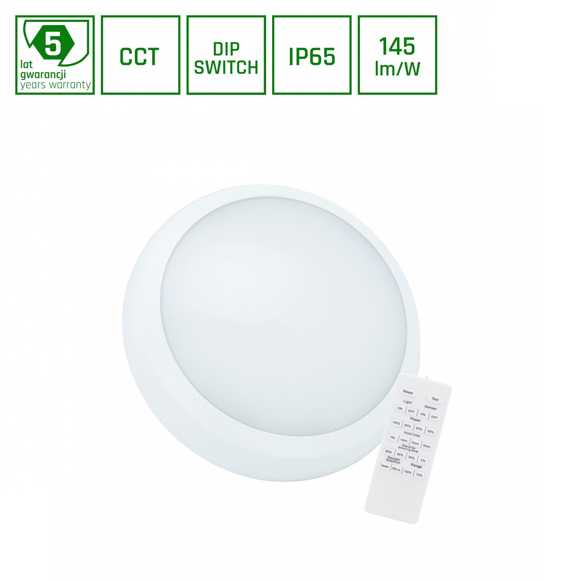 Spectrum Aufbauleuchte Deckenleuchte 24W/30W Sensor&Fernbedienung 3500lm außen CCT 3000-6000K, Leuchtmittel fest integriert, CCT, IP65, IK08, CCT, Wetterfest, Leistungsregelung, Sensor, Fernbedienung