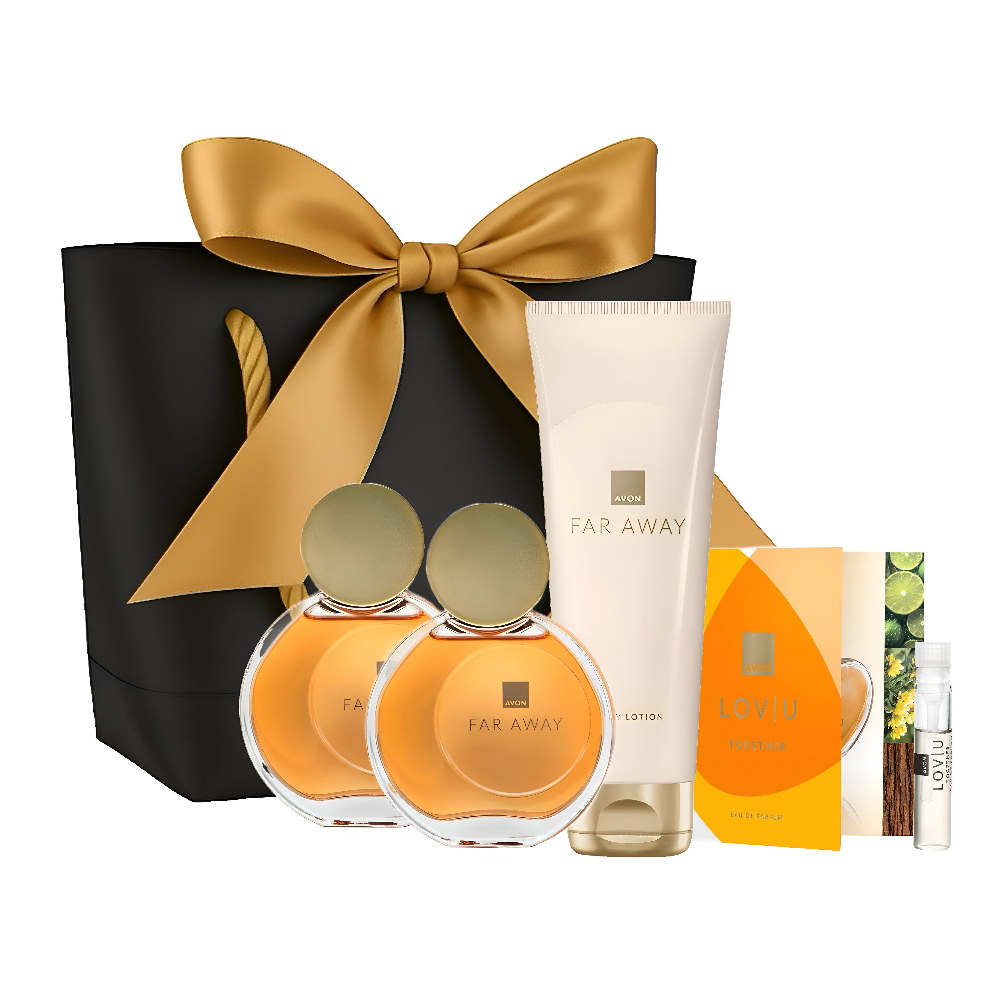 AVON Cosmetics Eau de Parfum Geschenkset FAR AWAY 100 ml, 5-tlg., Orientalisch-blumiger Damenduft mit luxuriöser Pflegelotion