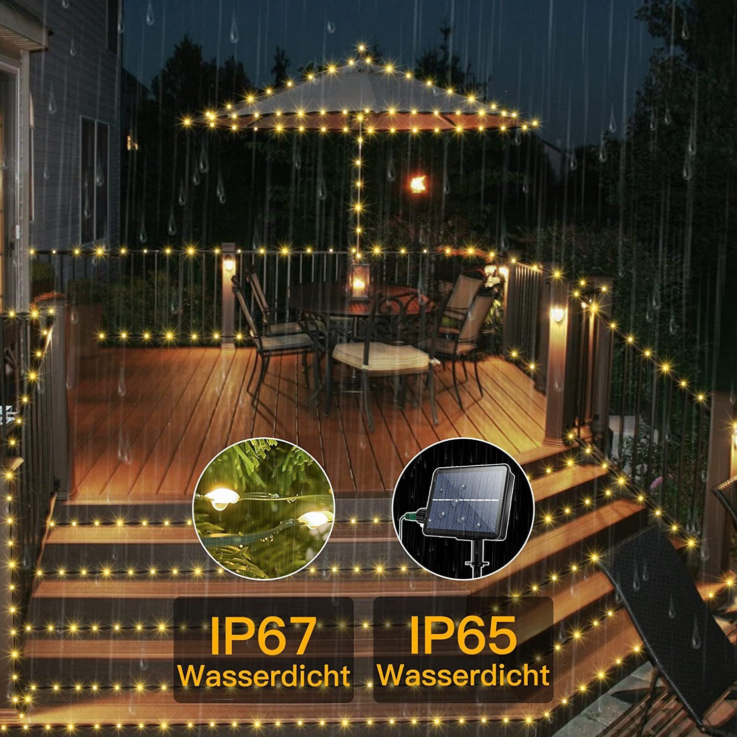 Modi IP67 Solarlichterkette 2x30m Diyarts Wasserdicht 11 LED-Lichterkette, Timer &