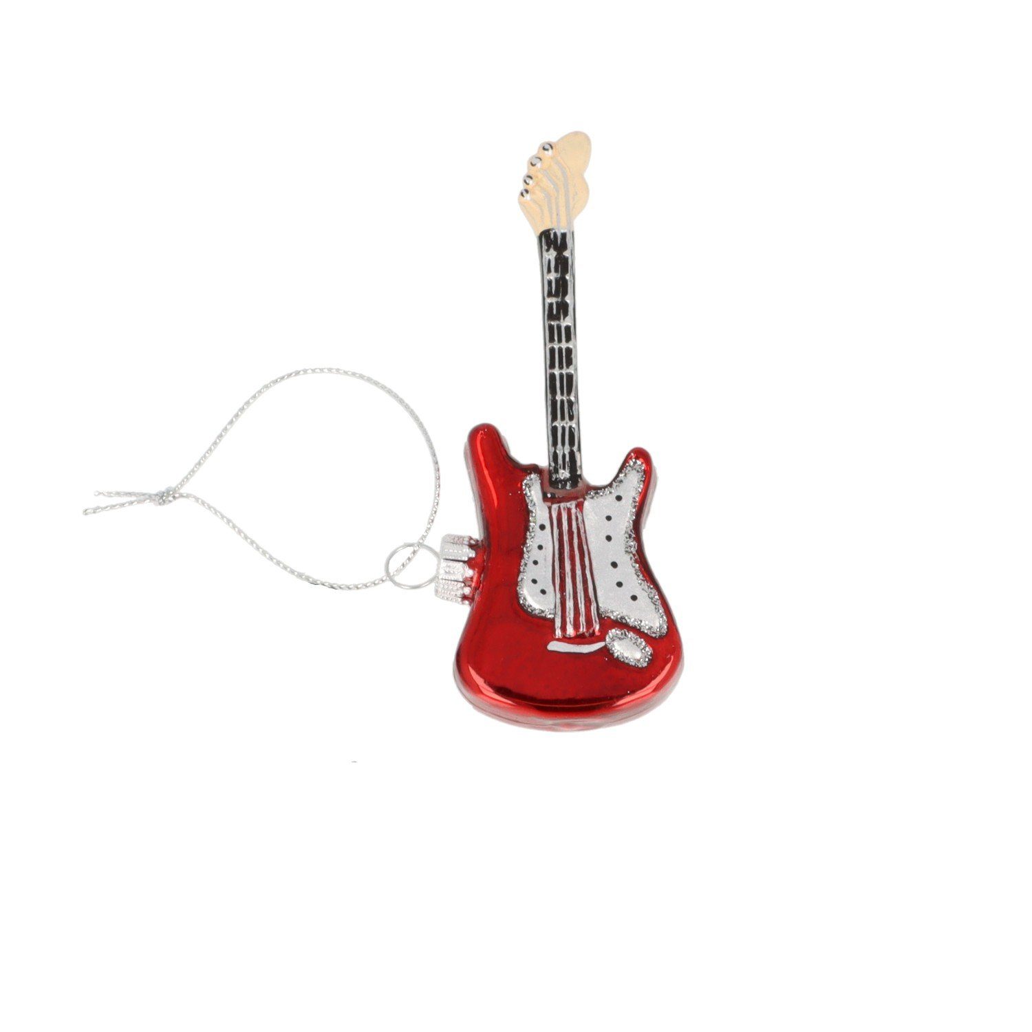 Krebs Glas Lauscha Weihnachtsbaumkugel Glasornament Red Elektric Gitarre, mundgeblasen und handdekoriert, Red Elektric Gitarre, mundgeblasen und handdekoriert