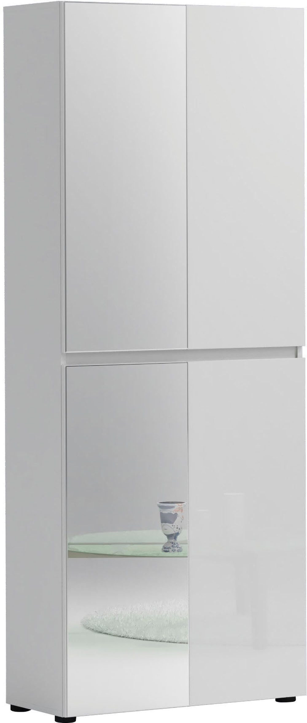 Home affaire Schuhschrank Mister,Schuhkommode,Schuhmöbel,Schuhablage,Schuhregal Hochglanz lackiert, B/T/H: 80x34x200 cm, 4 Türen, 12 Fächer, 2 Spiegel