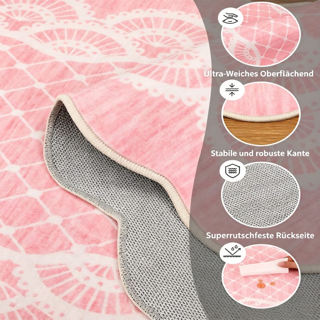 GarveeMore Teppich eleganter und hübscher Flachflor-Teppich mit Wellenrand, rechteckig, Höhe: 7 mm, waschbar, rutschfest, für Wohnzimmer/Schlafzimmer/Esszimmer/ – Bild 5 von 5
