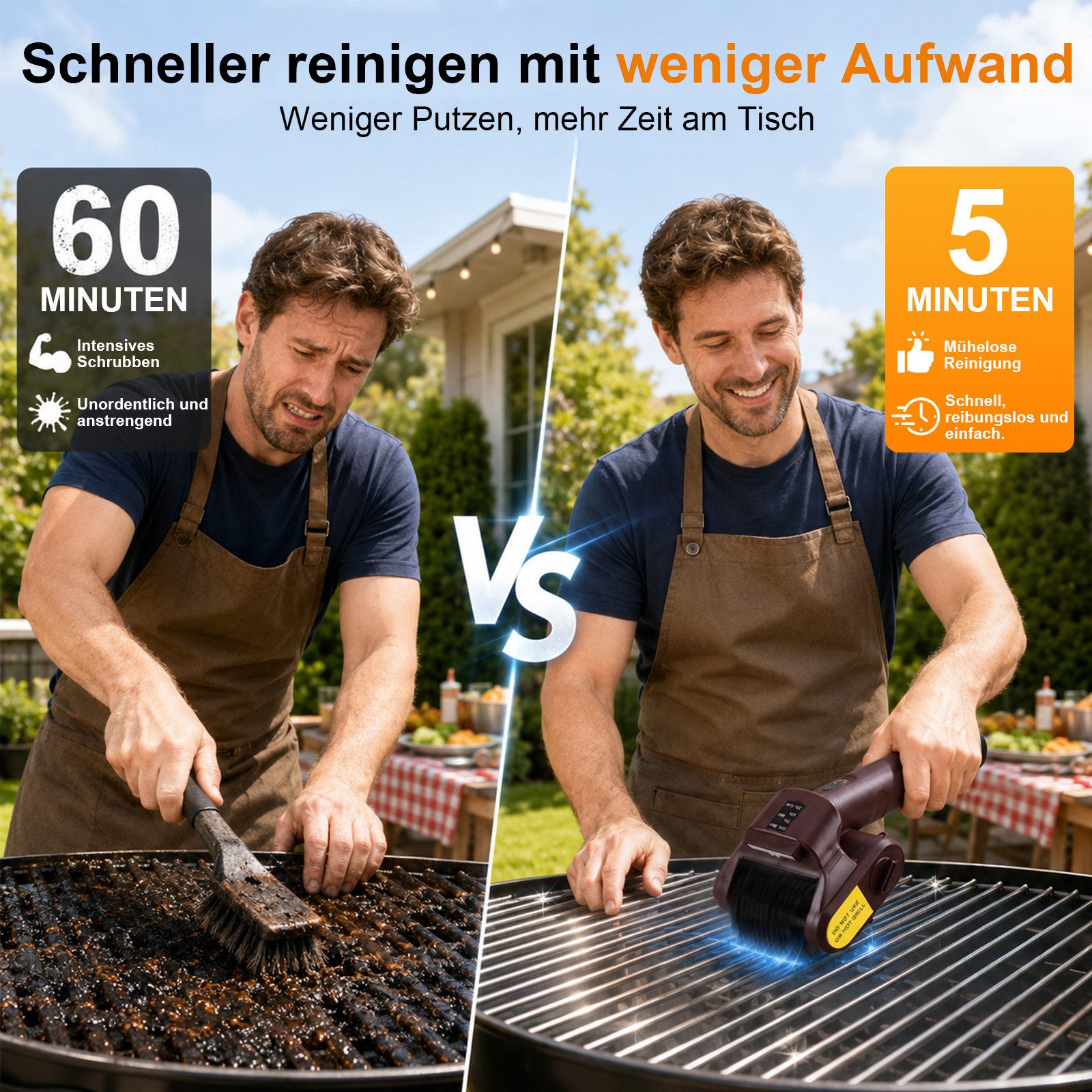Lapamax Grillbürste Kabellos Akku Elektrische Reinigungsbürste mit LED-Licht, mit 2 köpfen, Leistungsstarke Grill Reinigungsbürste für BBQ, Gussrost, Elektrogrill