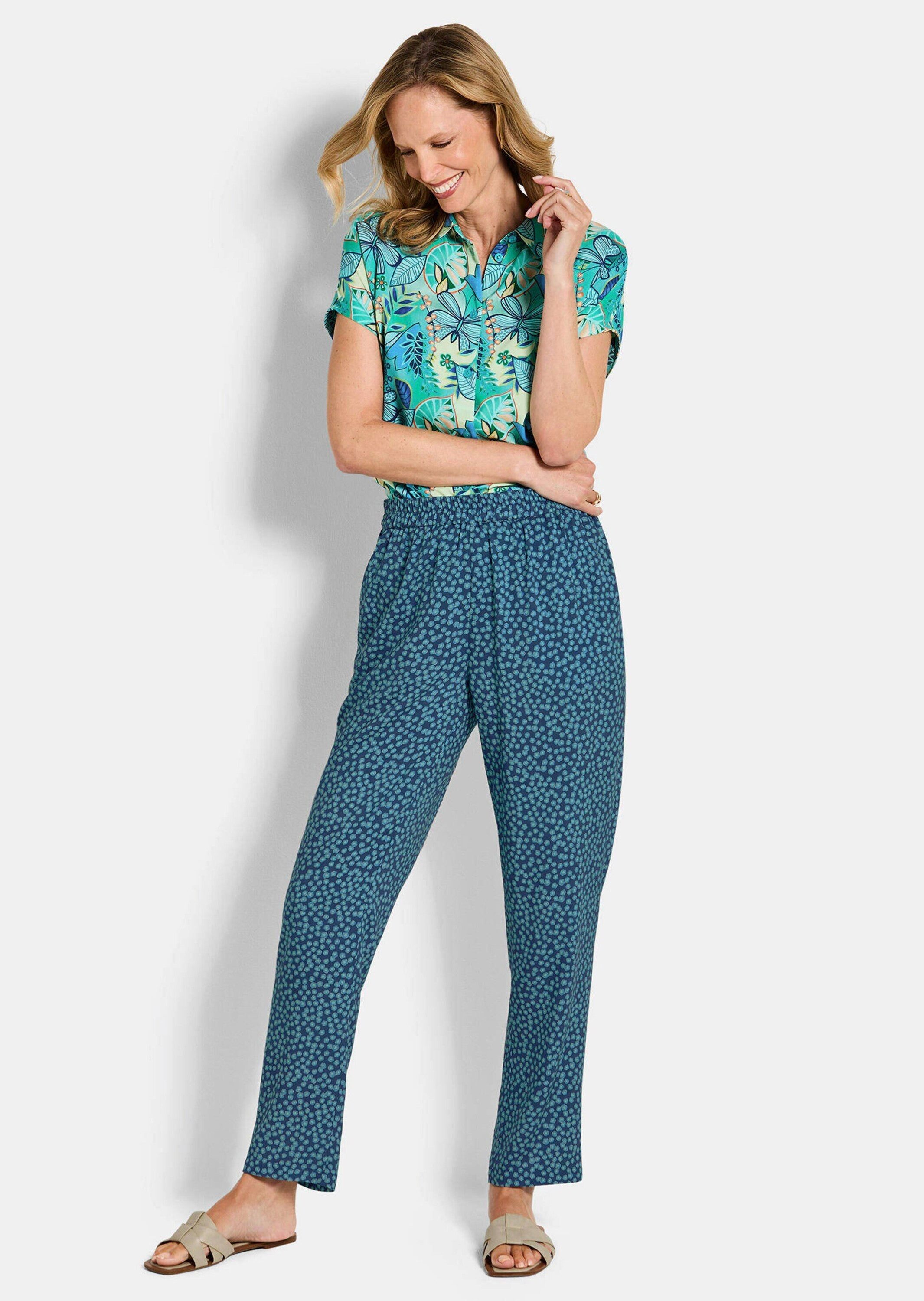 GOLDNER Schlupfhose Luftige Sommerhose mit Blütenmuster Druckhose mit Rundum-Dehnbund, Taschen und Knöchellänge