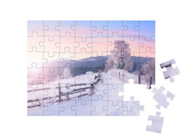 puzzleYOU Puzzle Wunderschöne Winterlandschaft im zarten Morgenrot, 48 Puzzleteile, puzzleYOU-Kollektionen Landschaft