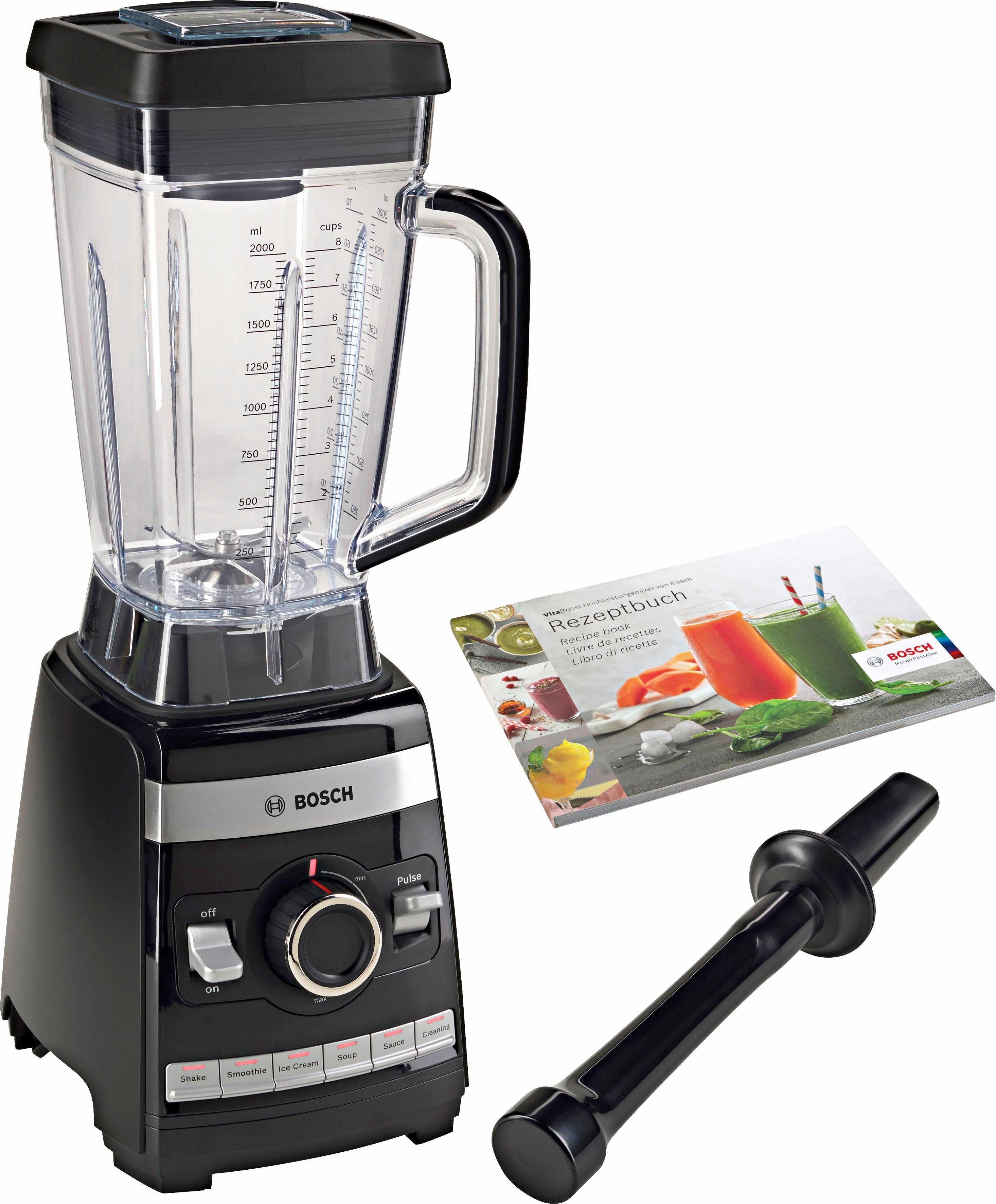 BOSCH Standmixer VitaBoost MMBH6P6BDE, 1600 W, 6 Programme, 6-Klingen Edelstahl, Stößel, Rezeptbuch, 45.000 U/Min