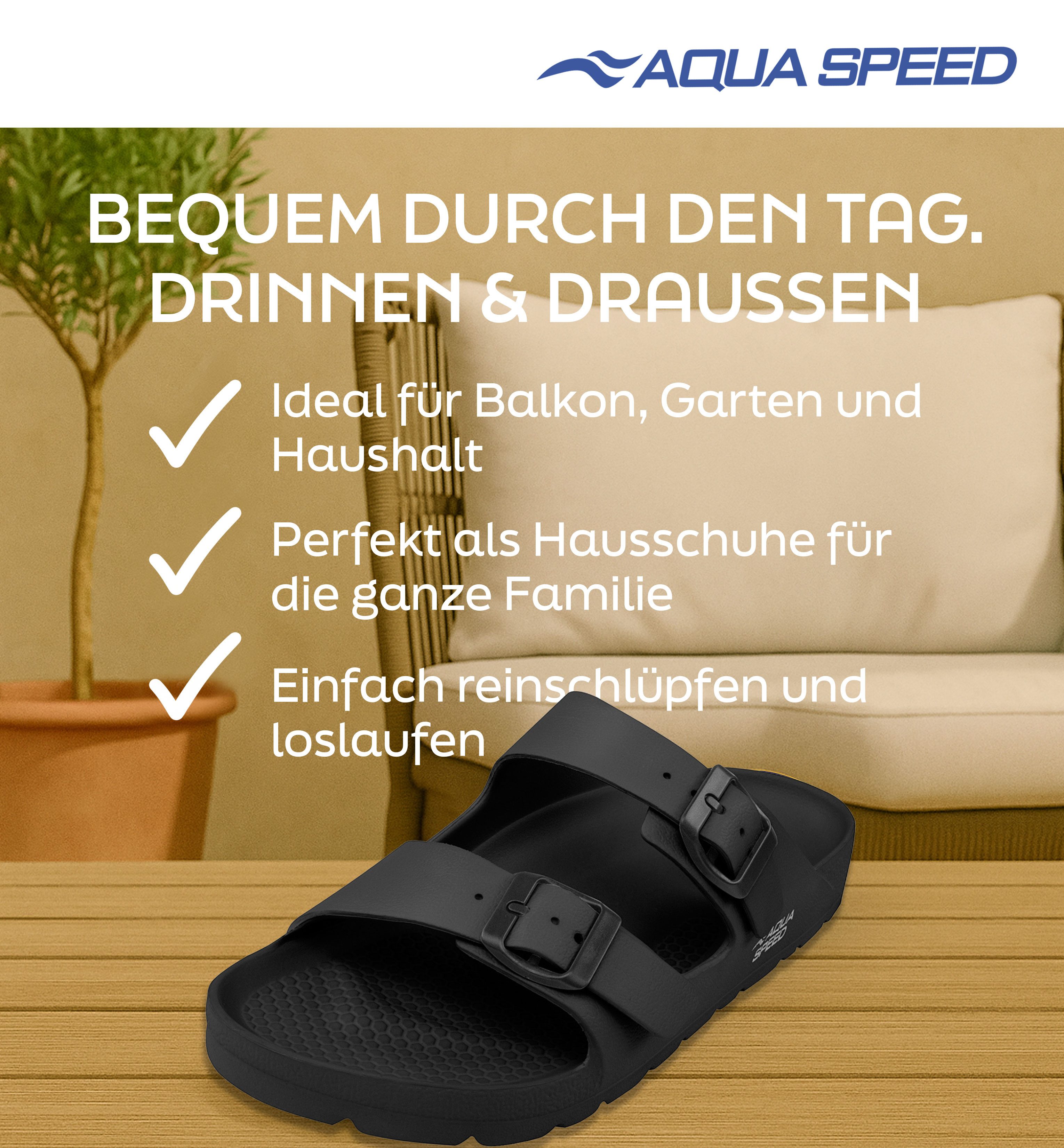 Aqua Speed Strandsandalen Herren Gr. 44 – verstellbar + Handtuch Badesandale (Verstellbare Strandsandalen – robust, schnelltrocknend & leicht) Rutschhemmende EVA-Sandalen – ideal für Strand & Pool