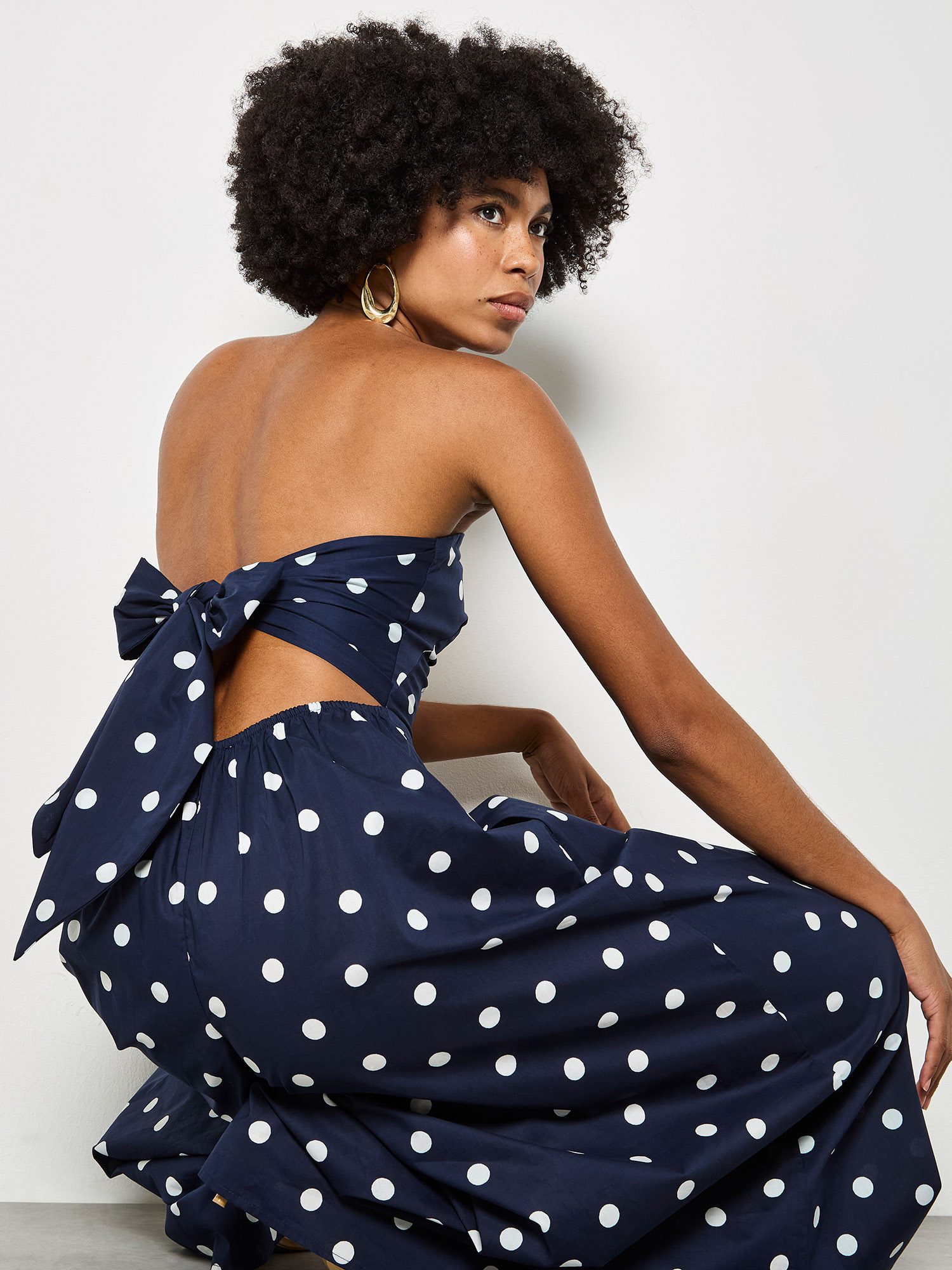 Apricot Jumpsuit Jumpsuit mit weitem Bein mit Schleife am Rücken und Polka-Dot-Muster