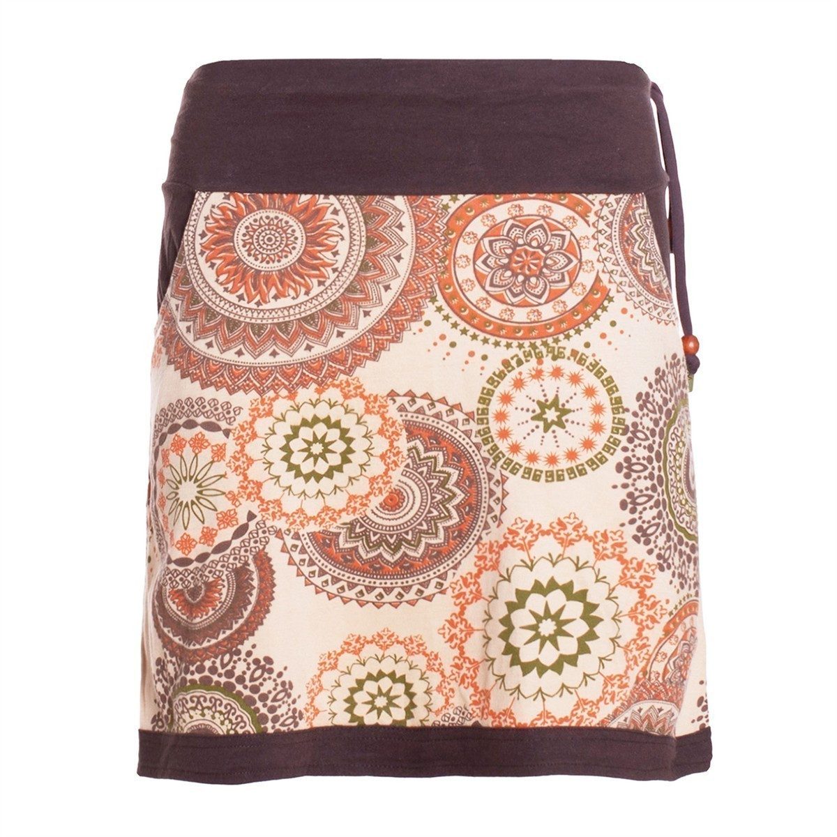 Minirock Damen Baumwolle Mandala-Muster breiter Bund mit Kordel-Zug und Taschen