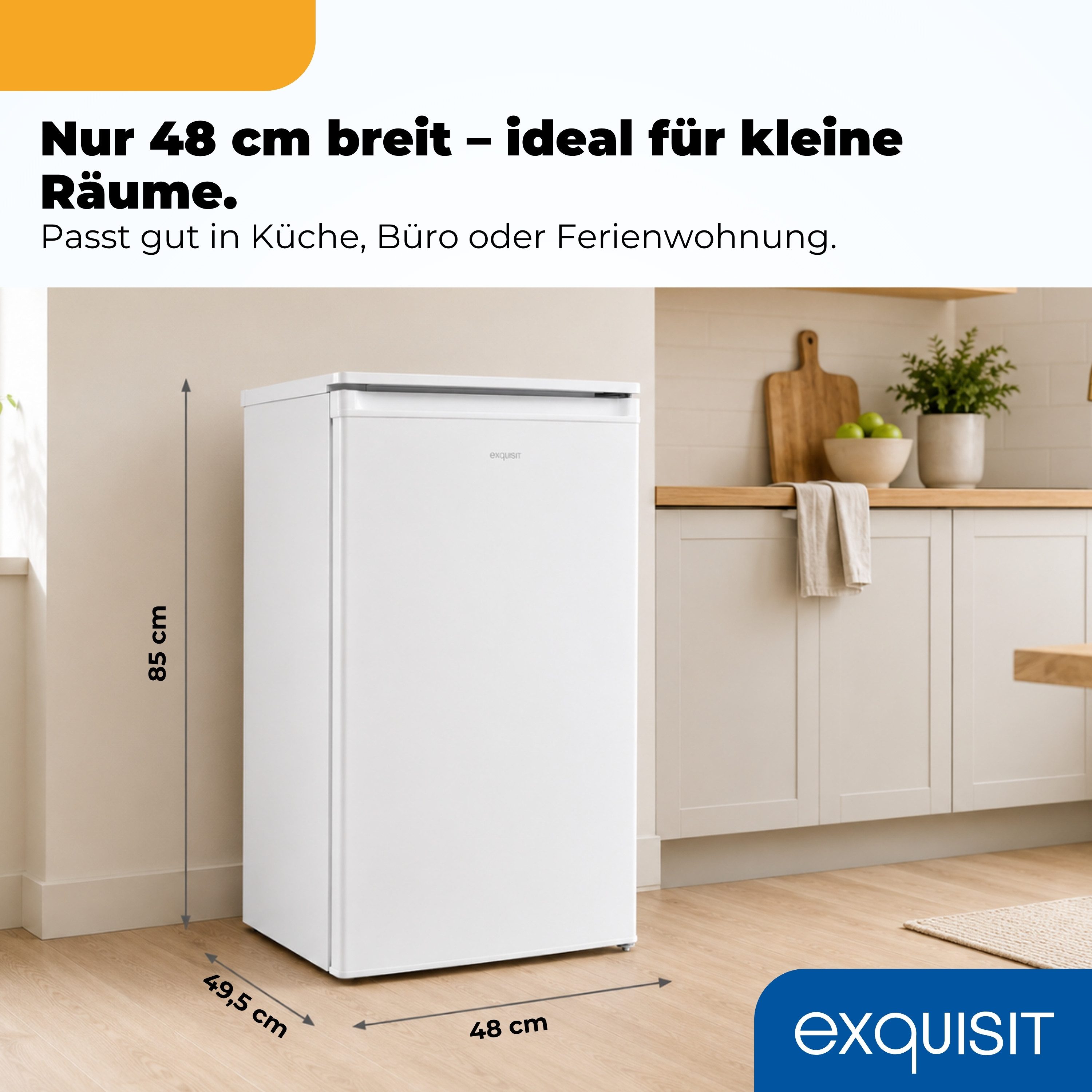 exquisit Kühlschrank KS5117-3-040E, 85 cm hoch, 48 cm breit, LED, Türanschlag wechselbar, Gemüsefach, Temperaturregelung