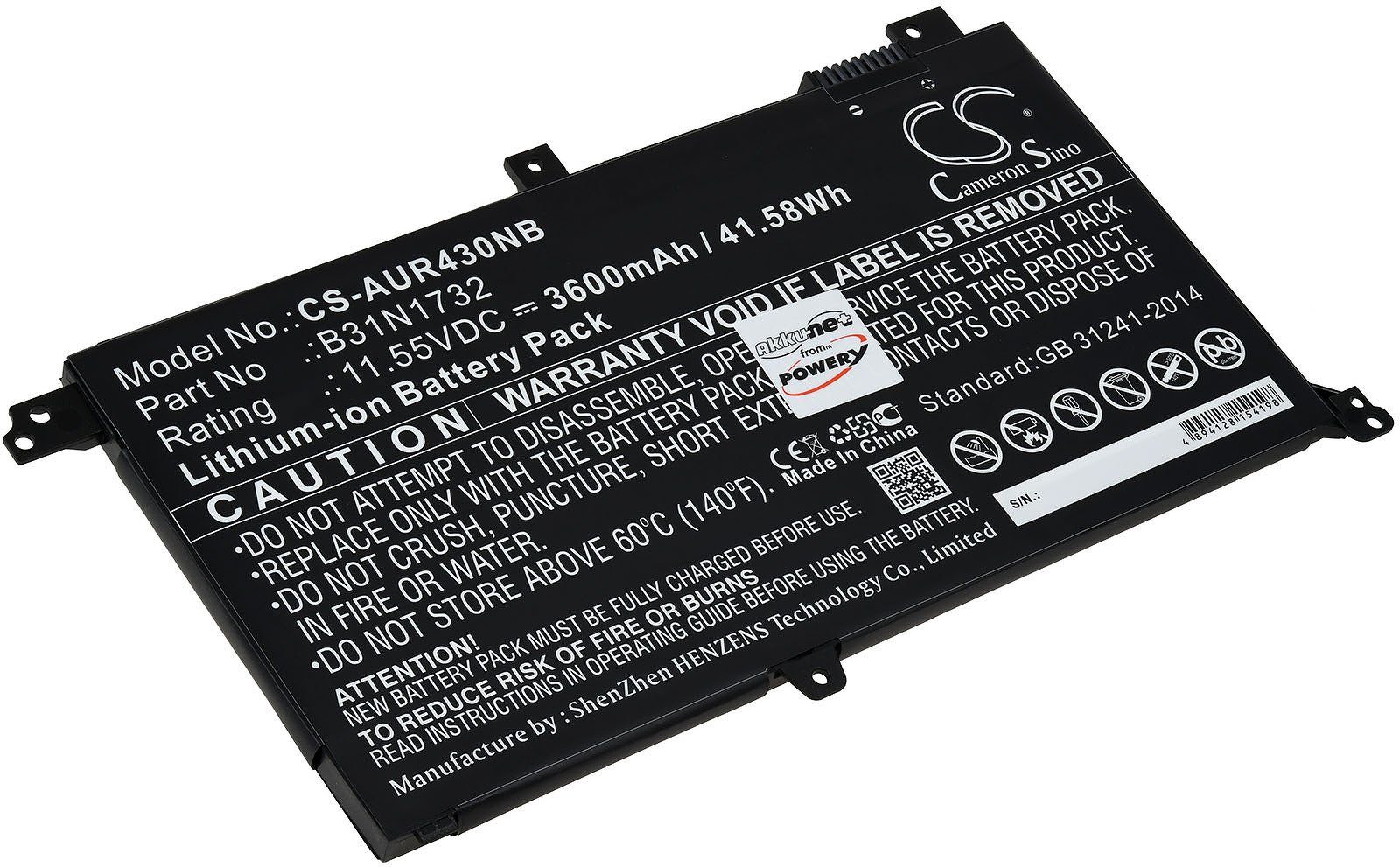Powery Akku für Asus VivoBook S14 X430UN Laptop-Akku 3600 mAh (11.55 V)