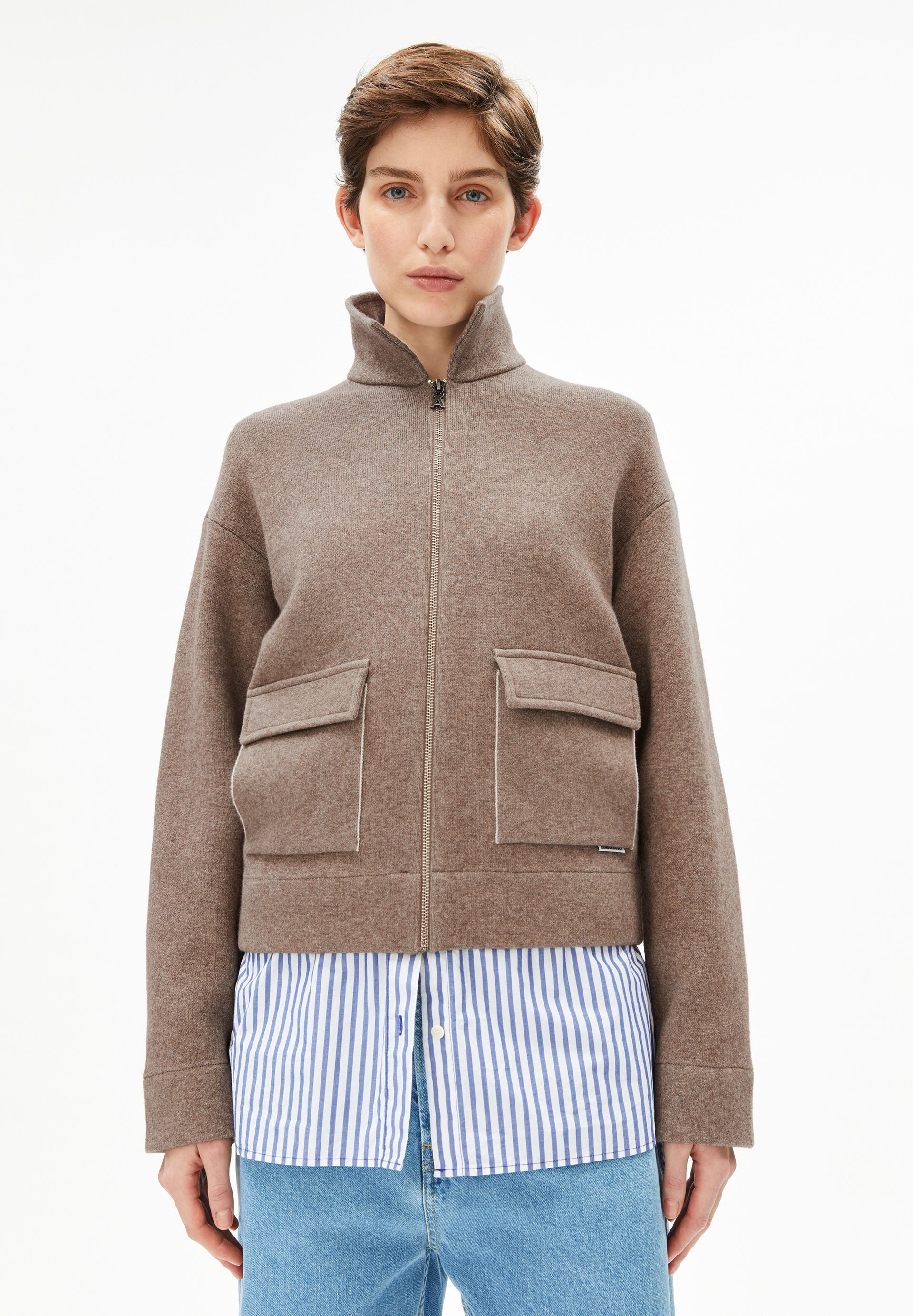 Armedangels Cardigan SHORT KNIT Strickjacke aus Bio-Woll Mix (Polokragen, Relaxed Fit)