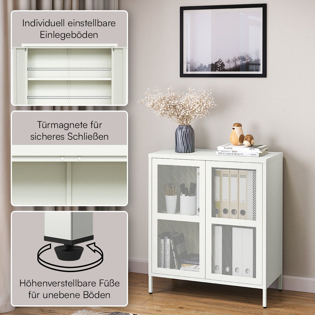 skølm Kommode Zephyr mit Push-to-open-Türen (Weiß, mit Füßen), Metallschrank mit höhenverstellbarem Eingeleboden, Sideboard – Bild 3 von 5