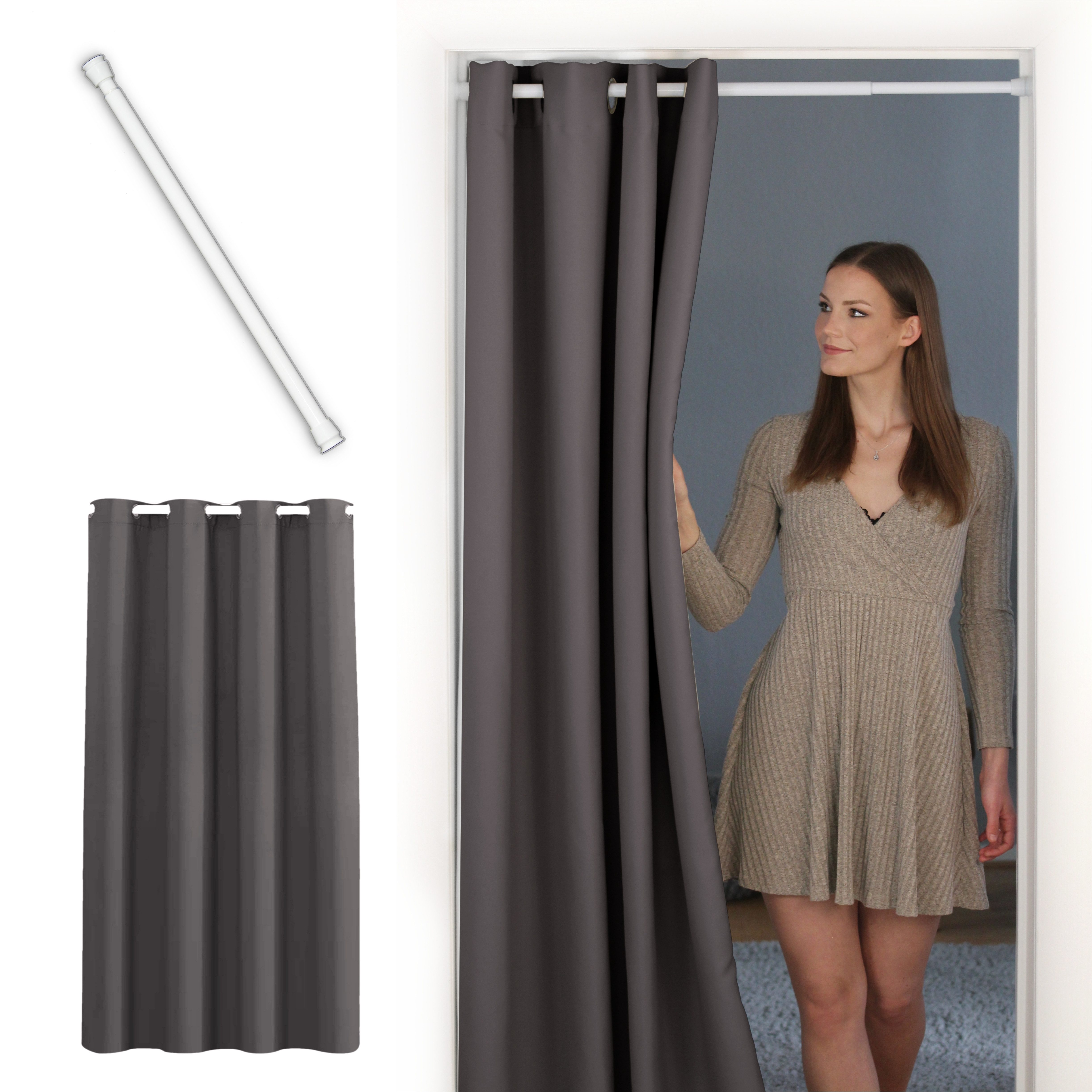 tinycurtains Türvorhang mit Stange weiß 70-120 cm Thermo Vorhang ohne Bohre günstig online kaufen