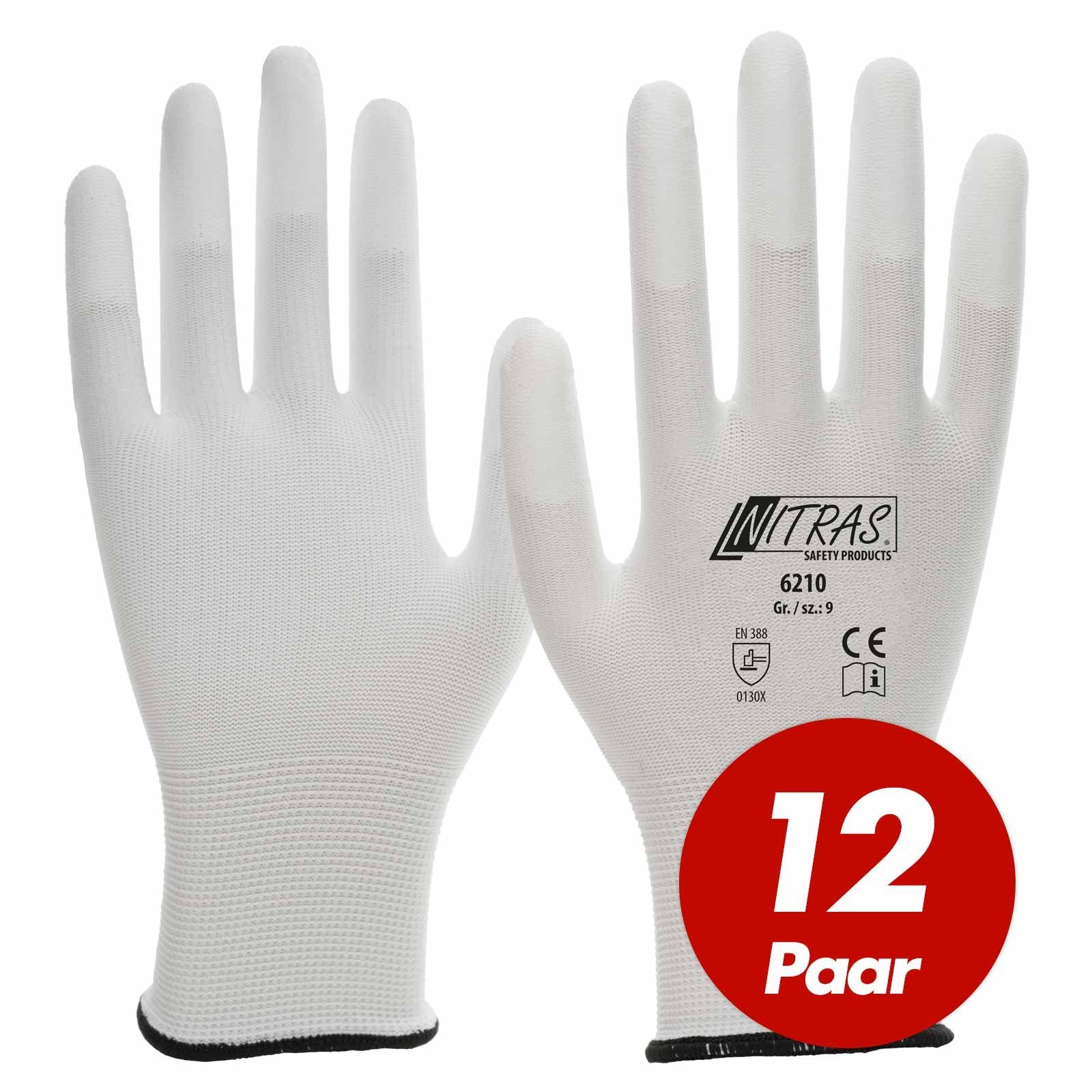 Nitras Nitril-Handschuhe NITRAS Nylon-Handschuhe 6210, 12 (Spar-Set) PU-Fingerkuppenbeschichtung, Paar mit