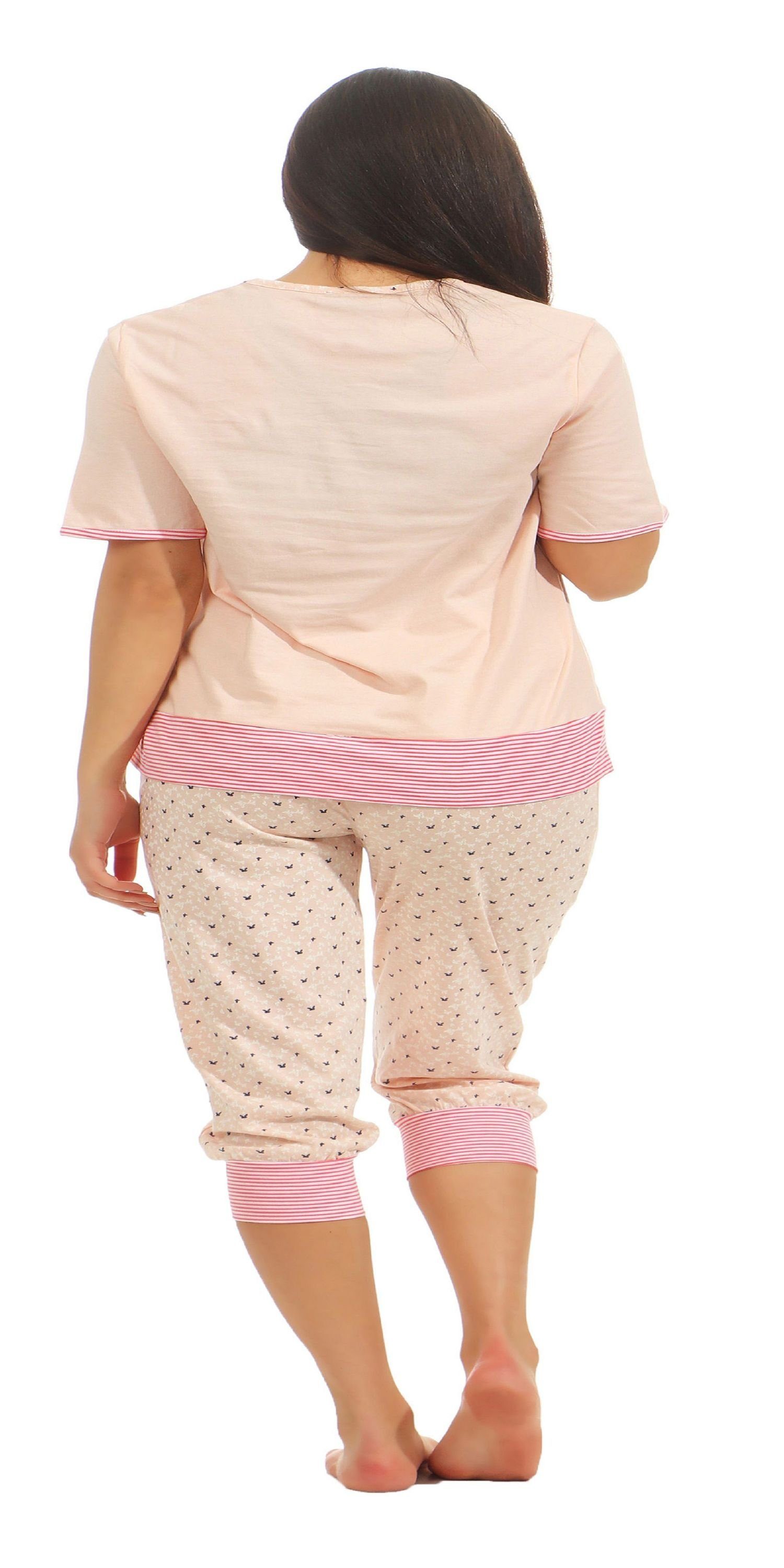 Damen Zweierpack Capri Normann Pyjama Pyjama Schlafanzüge Rundhals mit Kurzarm