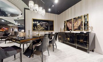 Casa Padrino Esstisch Luxus Art Deco Esstisch Schwarz / Gold - Handgefertigter Massivholz Küchentisch - Art Deco Esszimmer Möbel