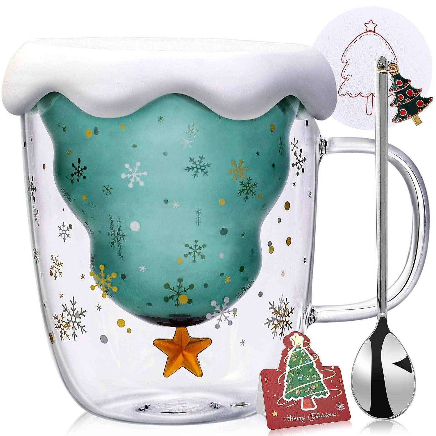 LuxusKollektion Thermoglas Doppelwandige Tasse Weihnachtsbaum Design, Glas