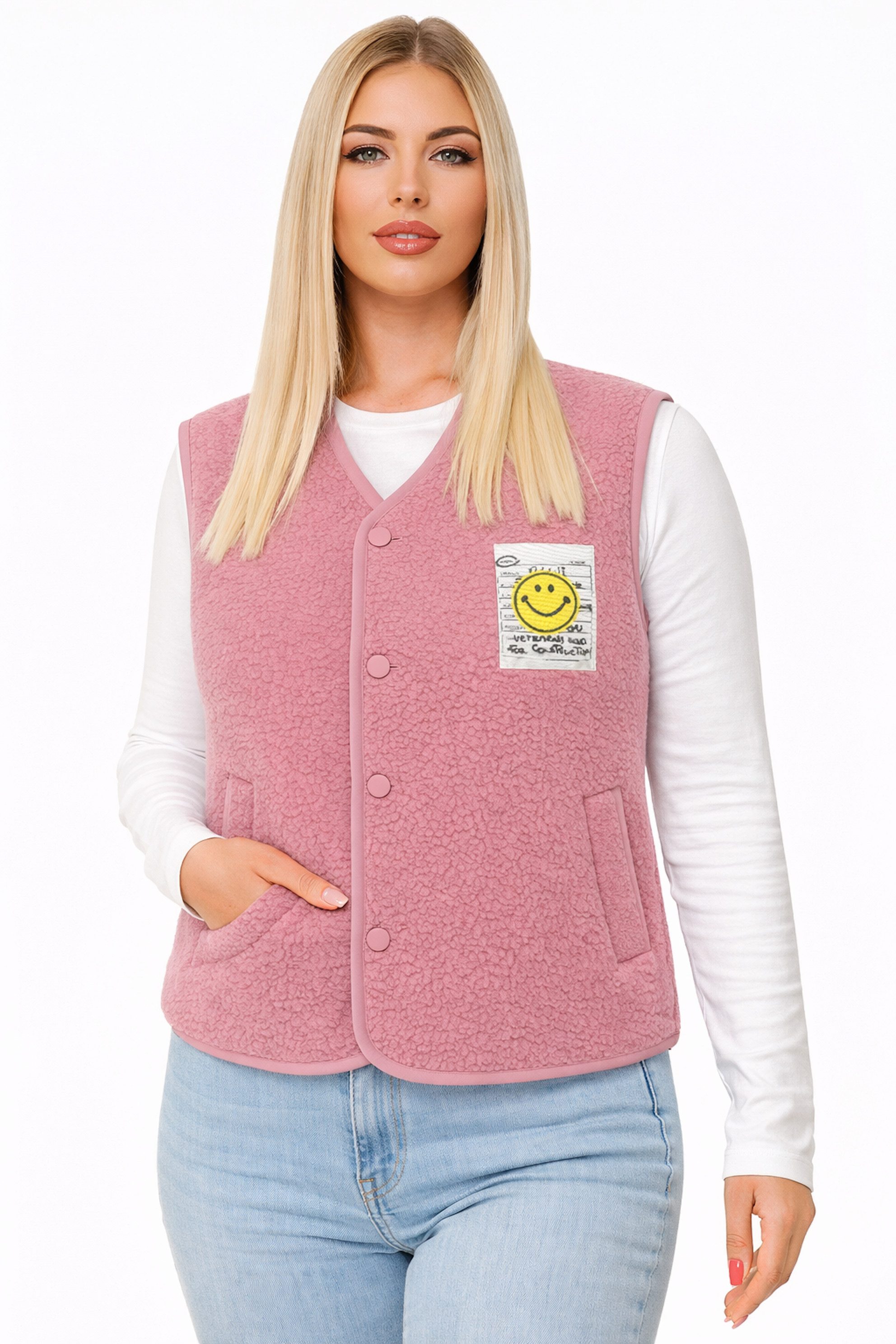 Worldclassca Fellimitatweste Worldclassca Teddy Weste Smiley Kuschelig Kurz Herbst Winter Ärmellos Neue Kollektion - Stilvolle und gemütliche Mode für Damen