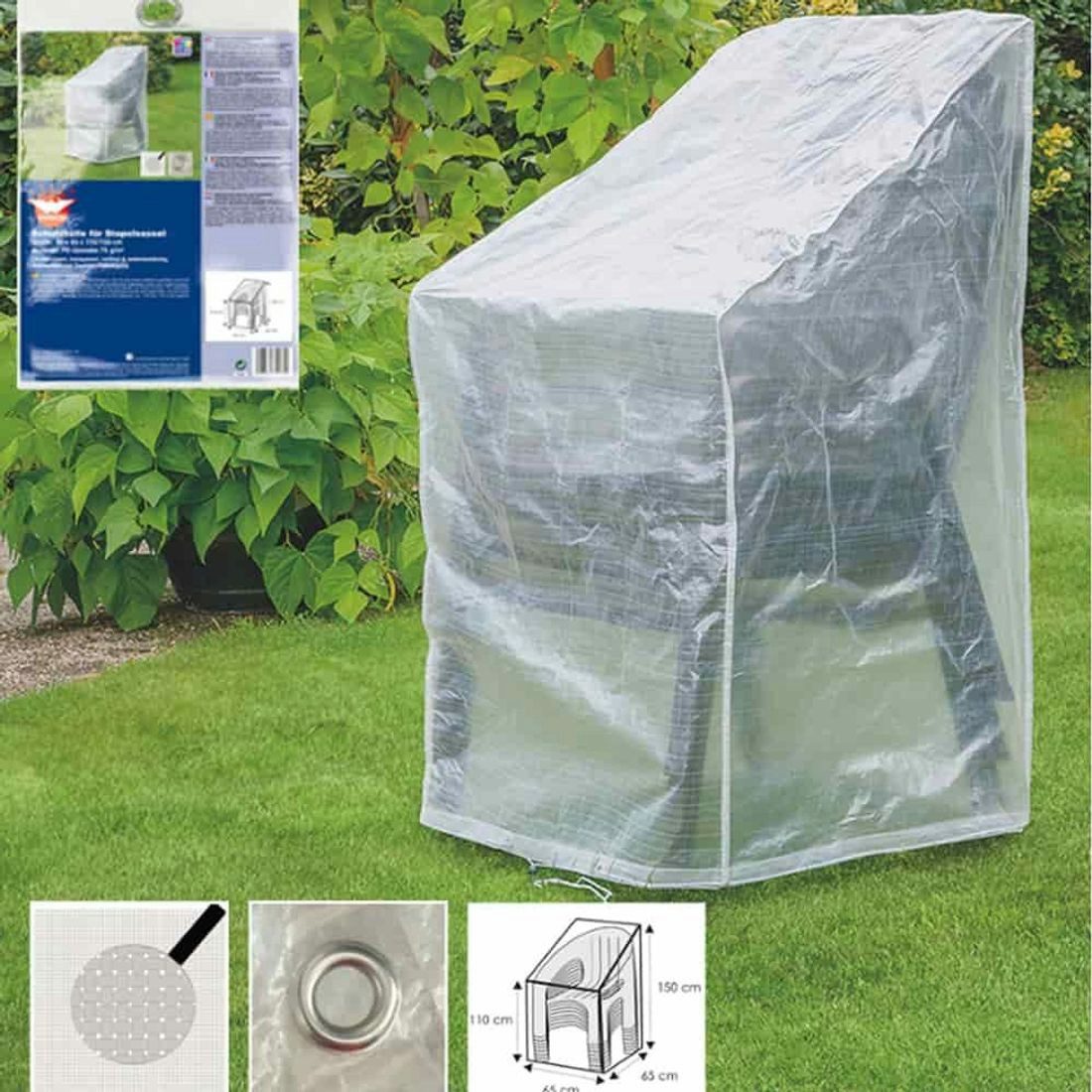 Boni-Shop Abdeckhaube Schutzhülle transparent Stapelsessel,ca.65x65x110/150