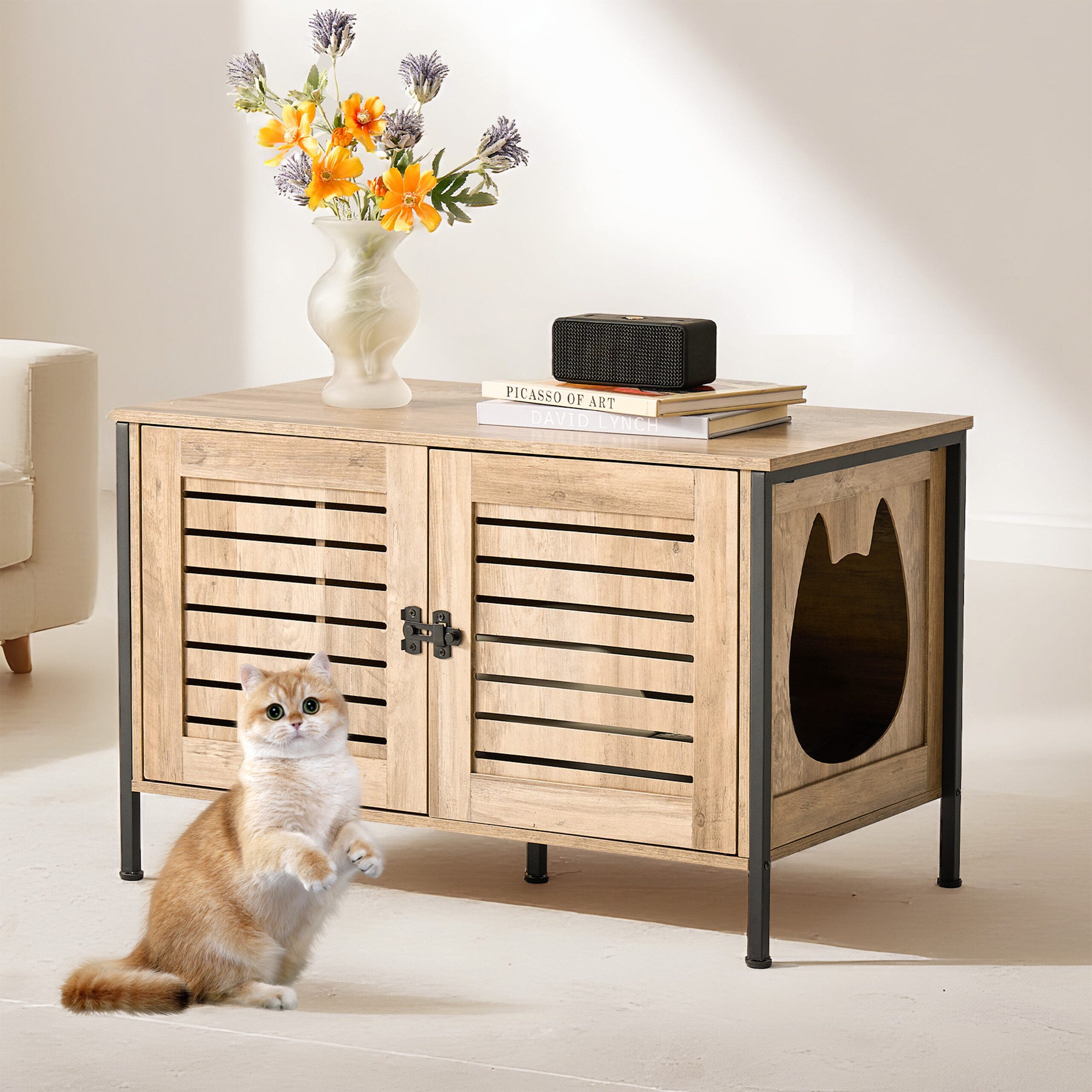 relaxdays Katzenhaus Katzenschrank für Katzenklo, Holzoptik günstig online kaufen