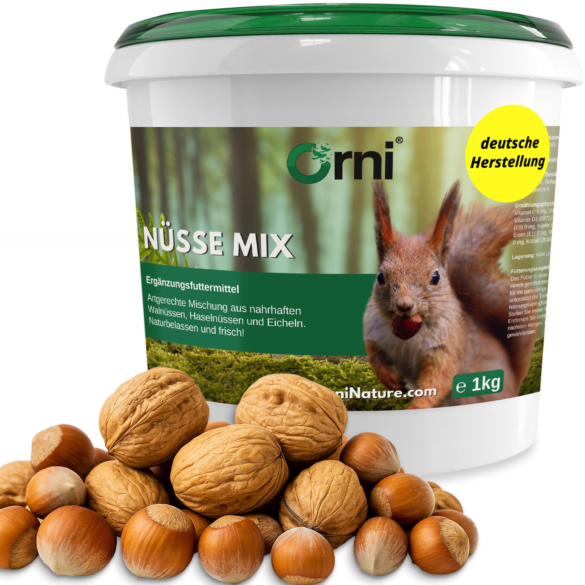 Orni Artgerechter Nüsse Mix für Eichhörnchen 1kg - Nüsse mit Schale, Ergänzungsfutter für: Nutz-/ Wildtier