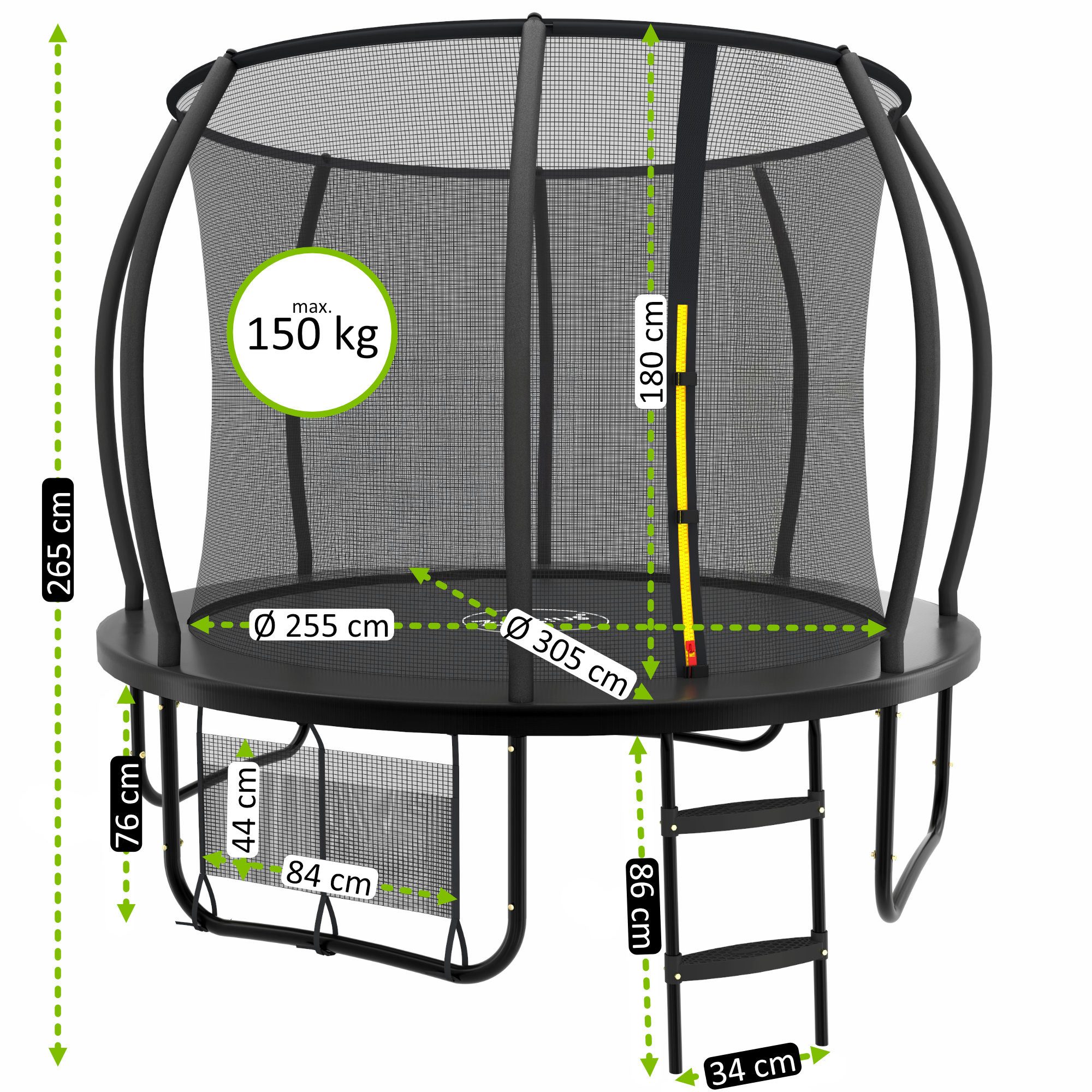 Zelsius Gartentrampolin Trampolin Schwarz Ø 305 cm für den Outdoor-Bereich