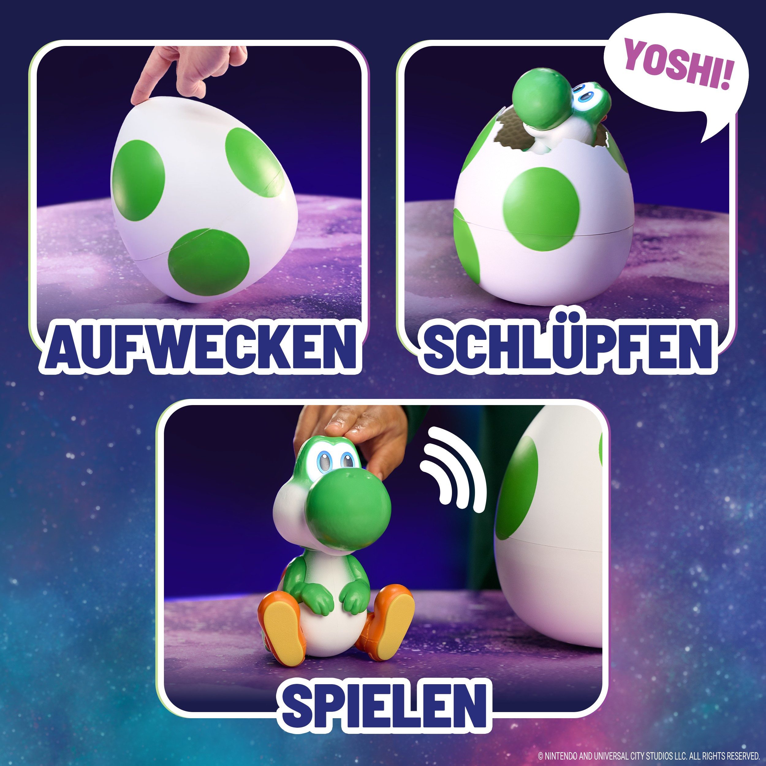 Spin Master Spielfigur Super Mario Galaxy Film, Hatchin' Yoshi, Interaktiver Yoshi im Ei, mit Sound- und Bewegungseffekten