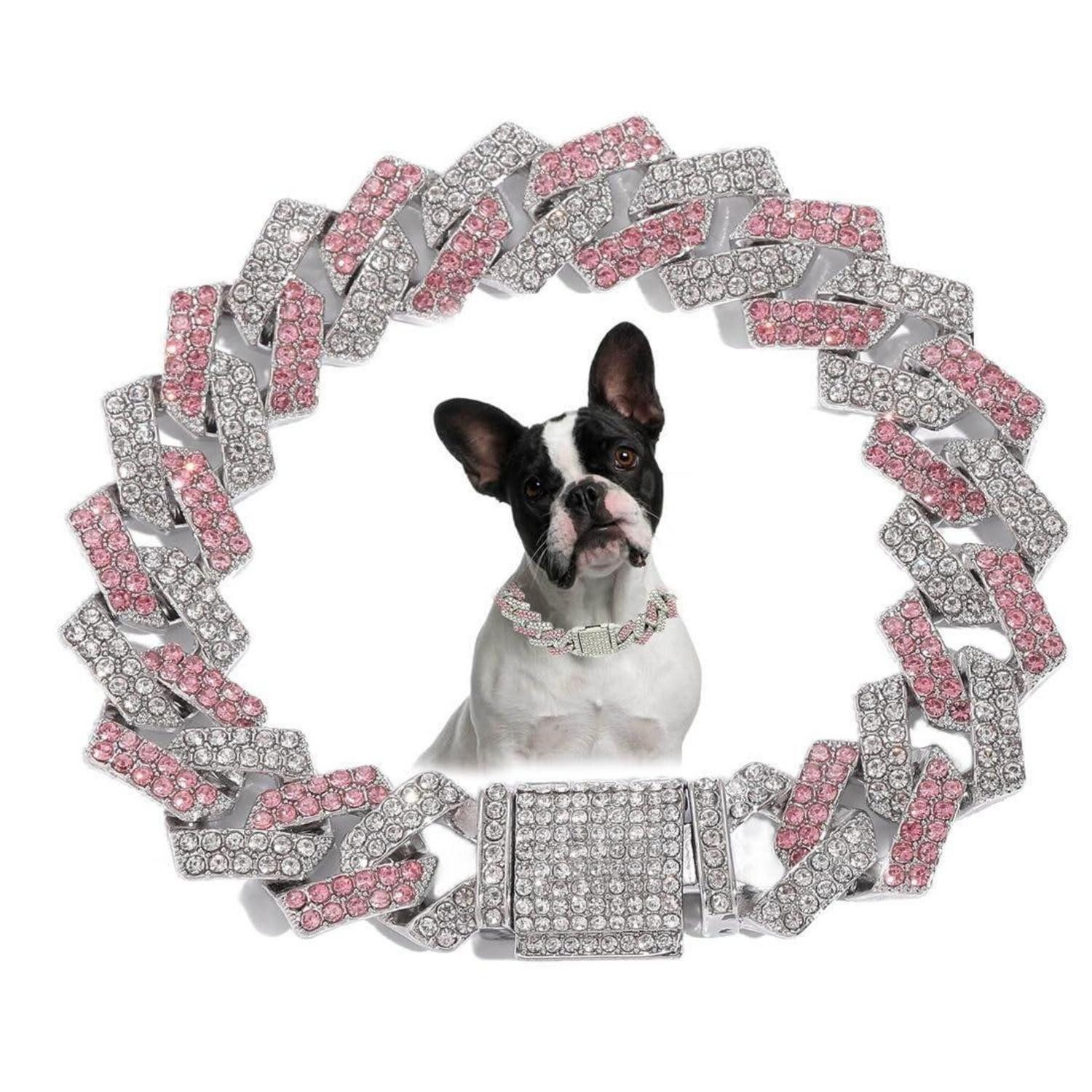 LuxusKollektion Gliederkette Hundehalsband Diamant Cuban Link Rose