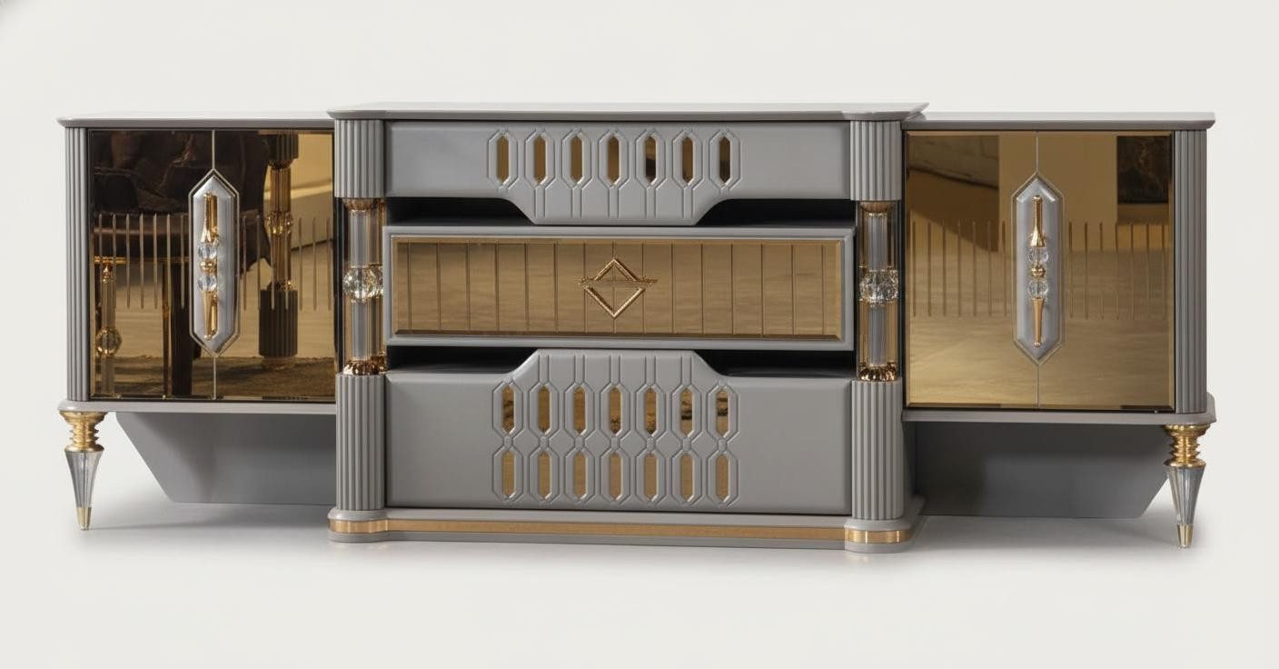 JVmoebel Sideboard Konsole Spiegel goldfarben Schlafzimmer grau neu modern stilvoll, Made in Europa