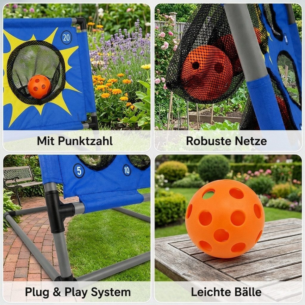 FASports Ballwand Wurfball-Spiel Set Bolimo, Outdoor Ballspiel, Indoor Wurfspiel, (Set, 1-St., Wurfspiel mit Wurfbällen, Ballspiel mit Zielscheibe), Set mit 9 Zielfeldern um (5, 10, 20) Punkte zu sammeln