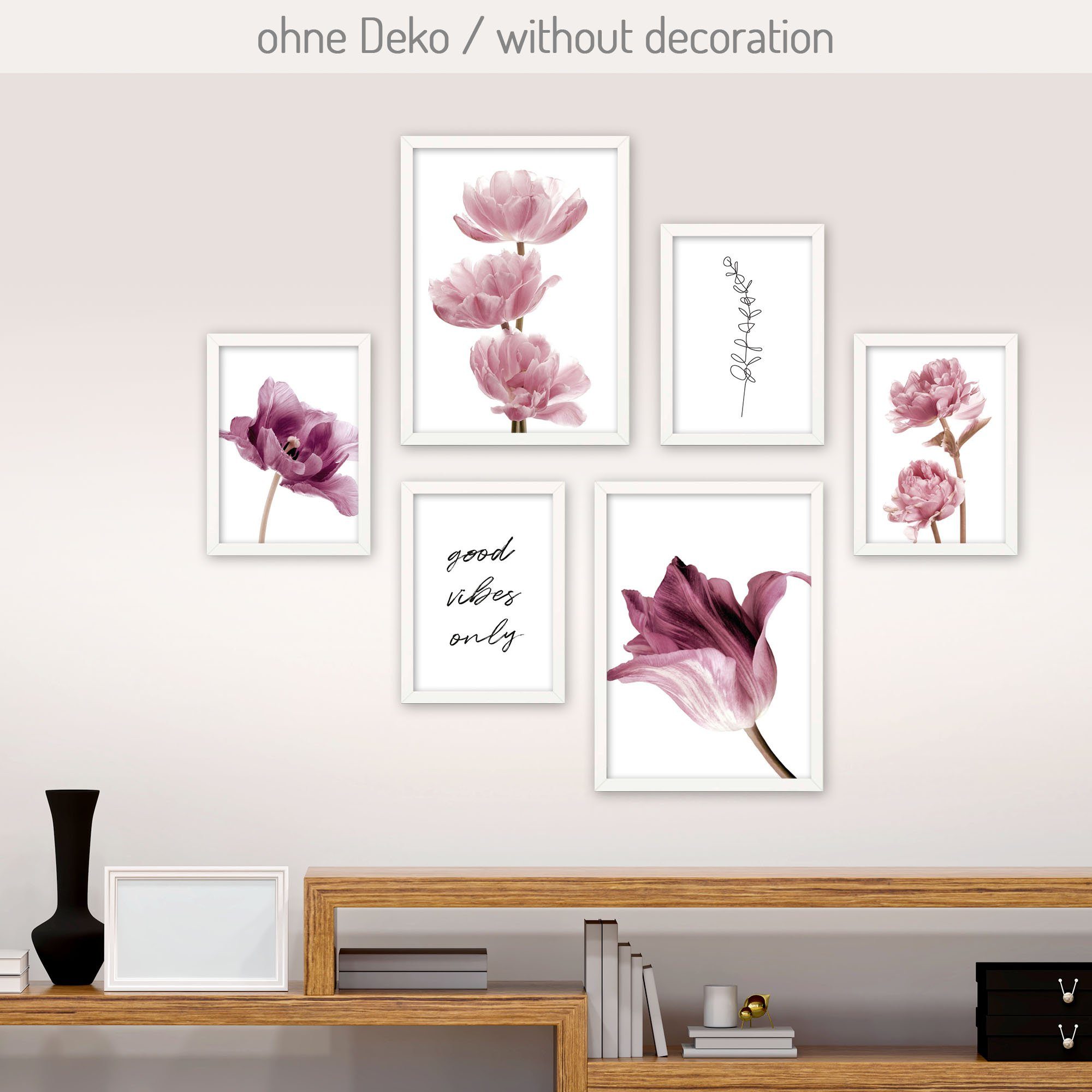 Kreative Feder Poster Flowers, Blume (Set, 6 St), 6-teiliges Poster-Set, Wandbild, Posterwand, optional mit Rahmen
