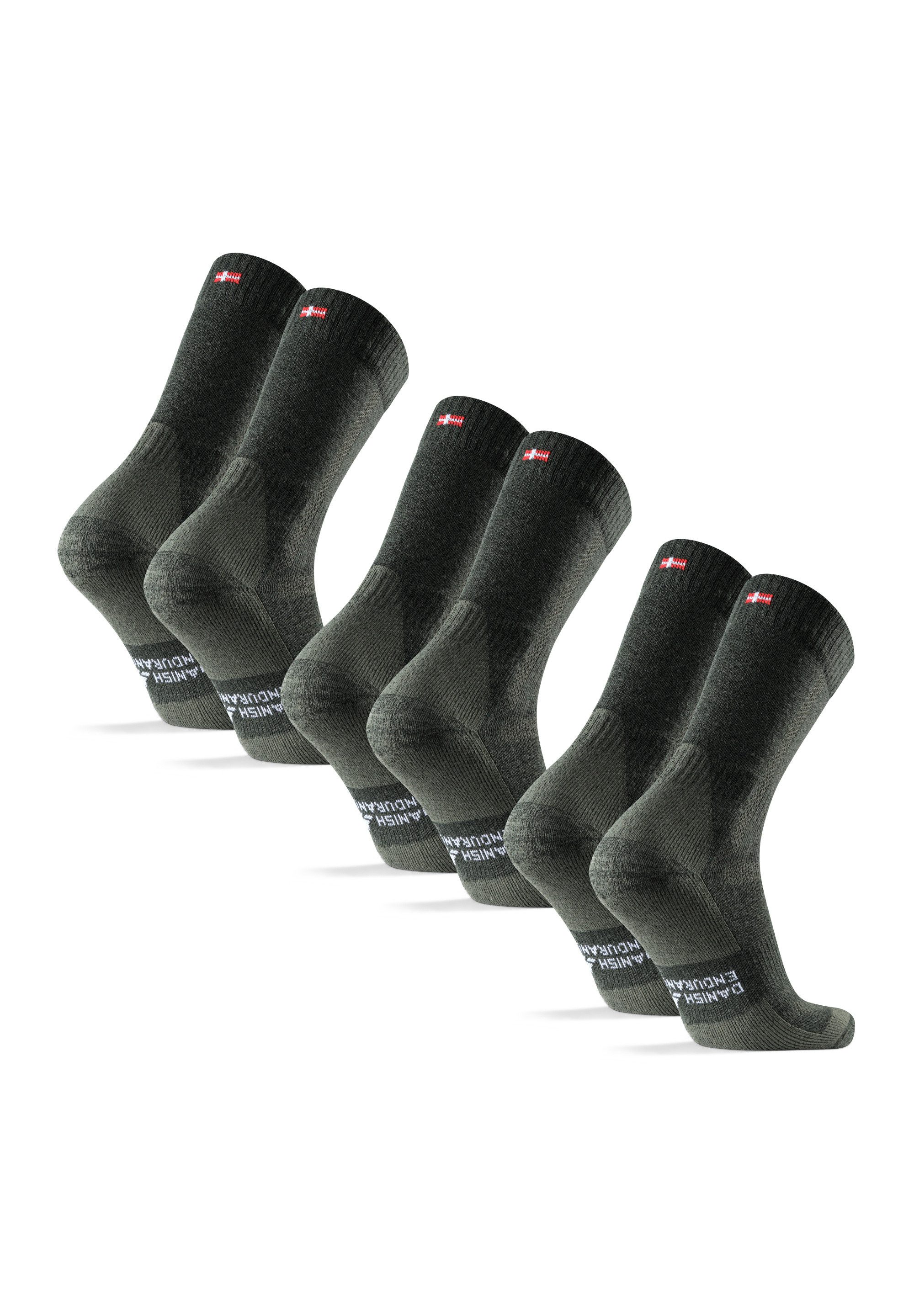 DANISH ENDURANCE Basicsocken Classic Hiking Crew (3-Paar) Anti Blasen Socken zum Wandern, für Herren, Damen & Kinder
