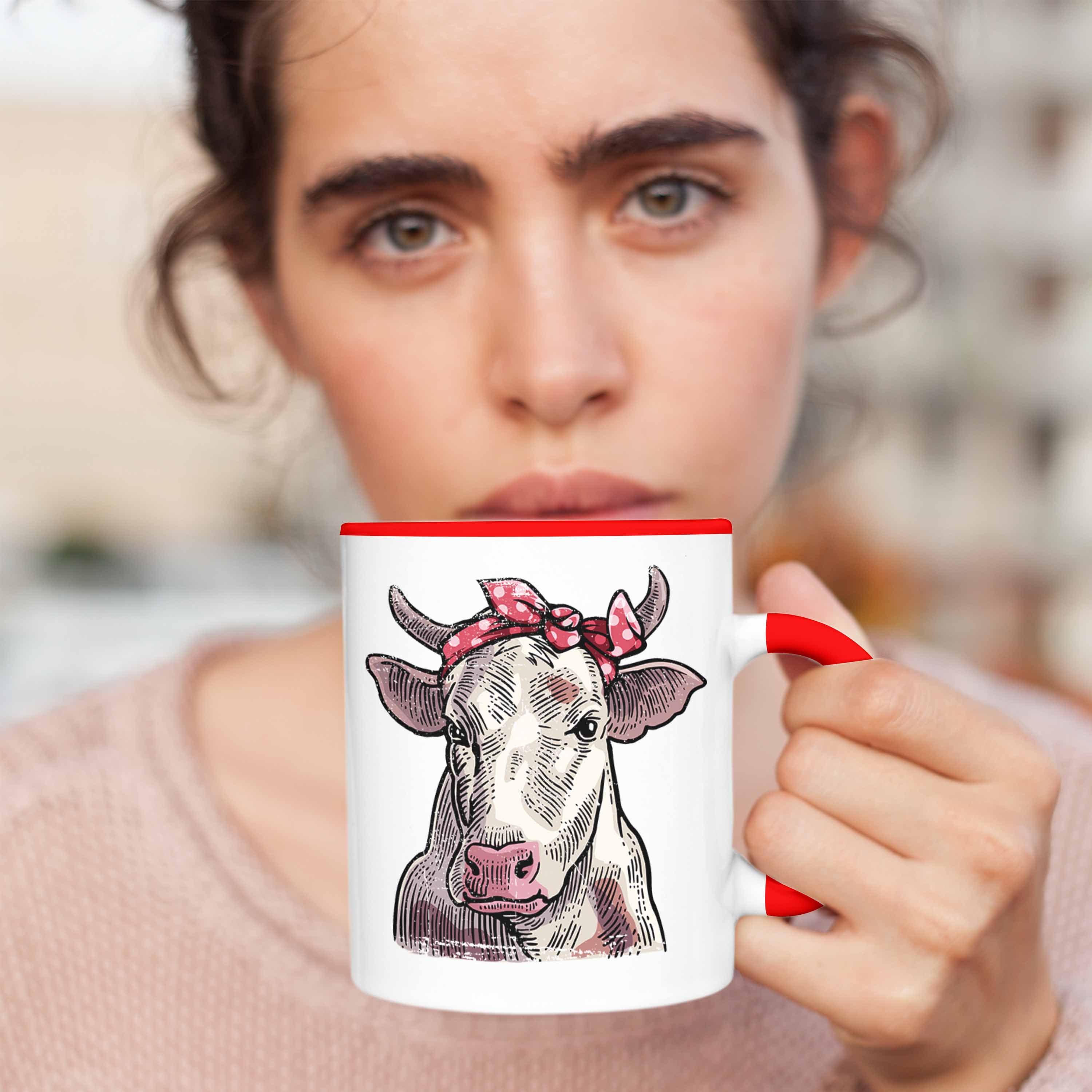 - Geschenkidee Trendation Geschenk Rot Tasse Trendation Frauen Süße Landwirt Tasse Geburtstag Kuh Bauern für