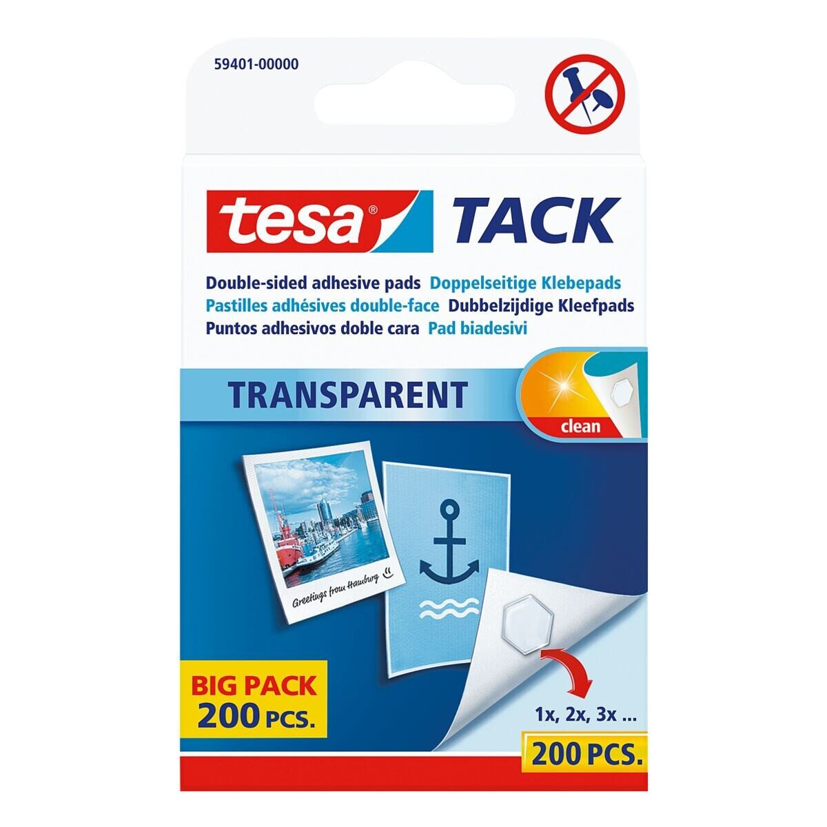 tesa Klebepad TACK Big Pack (200-St) wiederablösbar / wiederverwendbar, transparent und flach
