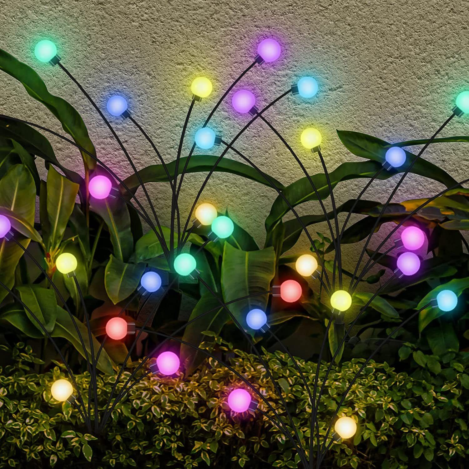 MUPOO LED Gartenleuchte LED-Lichterkette Leuchten Solarbetriebene IP65 wasserdicht. 2 Stück, 2 Stück, 6 LED-Leuchten, Solar Glühwürmchen Warmweißes/RGB,Garten Deko Glühwürmchen,6/8/10Köpfe | Alle Lampen