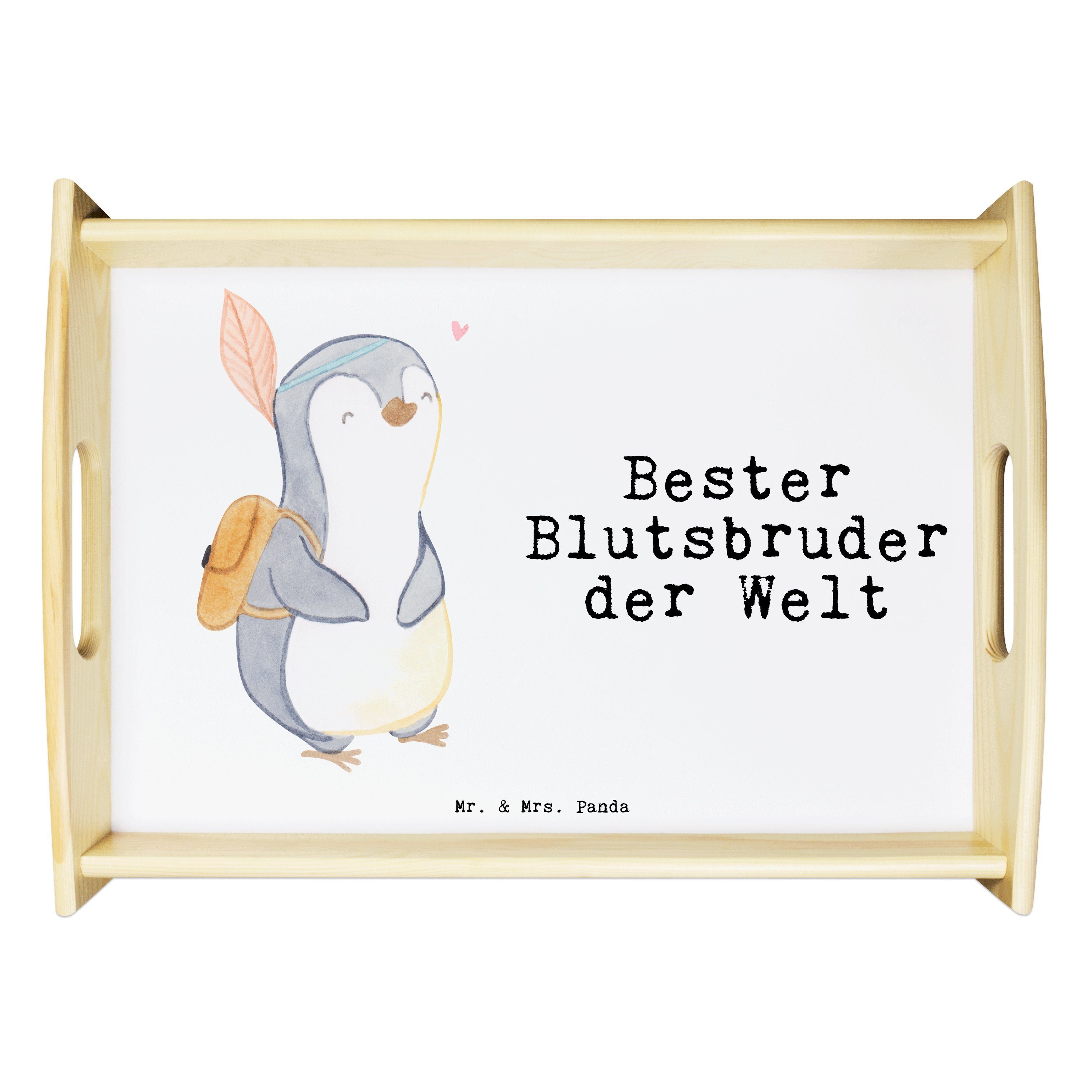 Mr. & Mrs. Panda Echtholz Blutsbruder Welt - G, Tablett lasiert, Bester Pinguin Geschenk, Weiß Holztablett, - der (1-tlg)