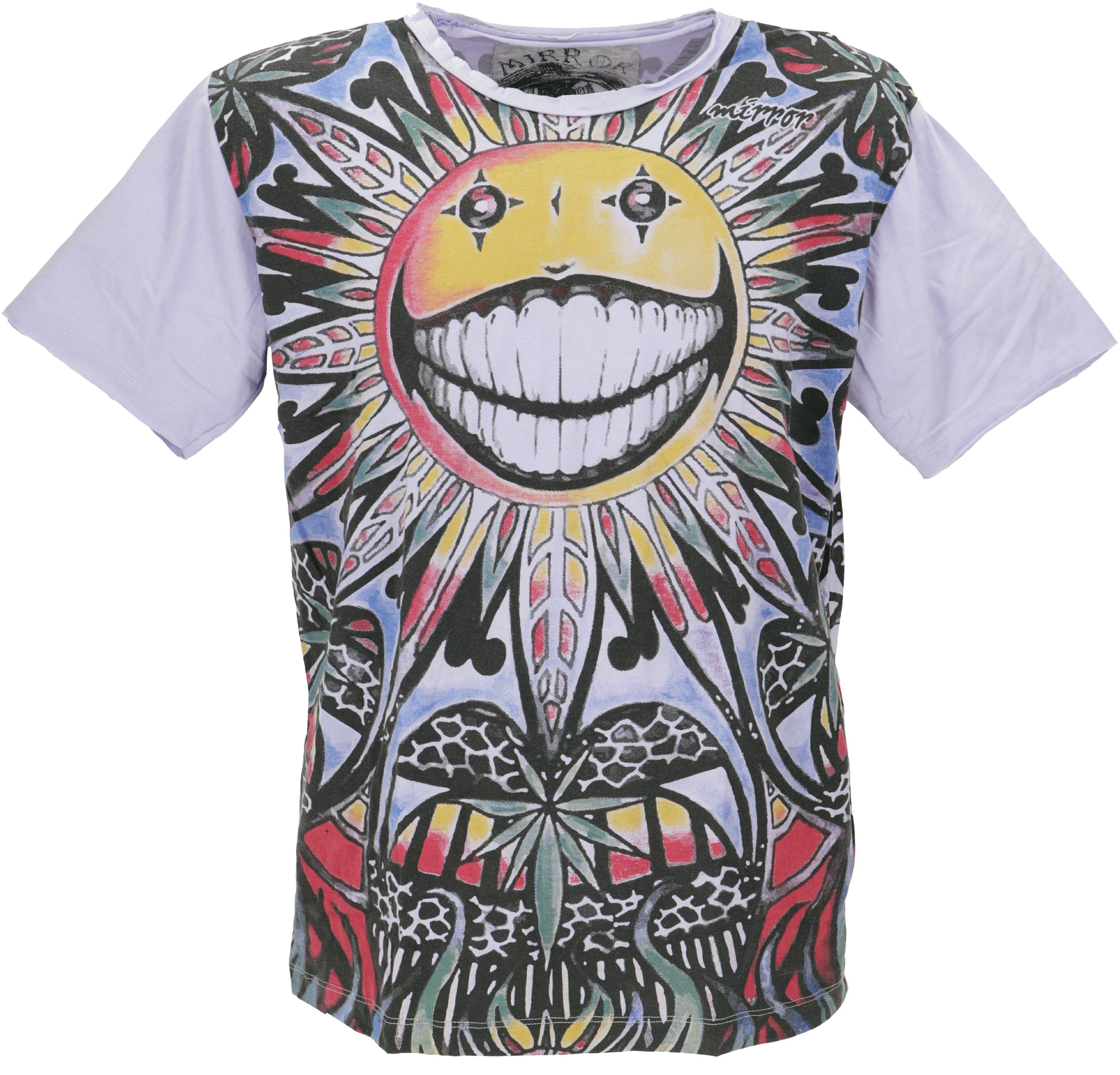 Guru-Shop T-Shirt Mirror T-Shirt - Happy Day/ flieder Goa Style, Festival, alternative Bekleidung