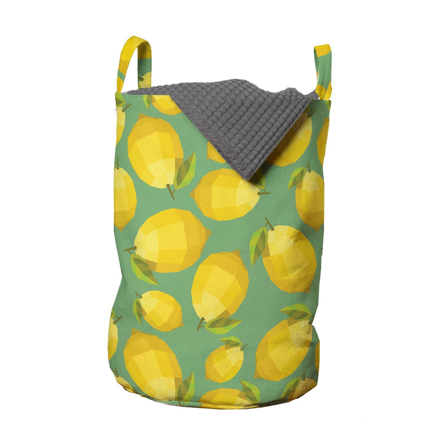 Abakuhaus Wäschesäckchen Wäschekorb mit Griffen Kordelzugverschluss für Waschsalons, Zitrone Polygonal Lemon Fruit