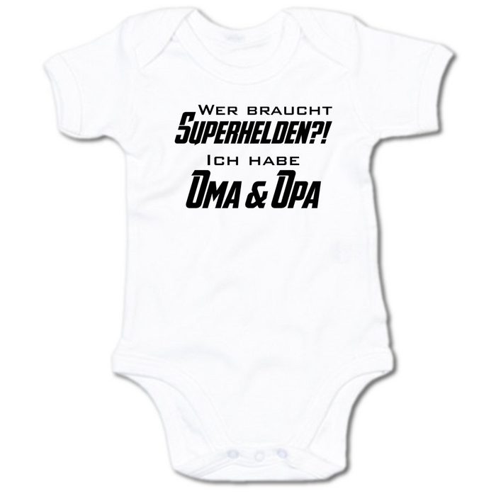G-graphics Kurzarmbody Baby Body - Wer braucht Superhelden?! Ich habe Oma & Opa mit Spruch / Sprüche • Babykleidung • Geschenk zur Geburt / Taufe / Babyshower / Babyparty • Strampler