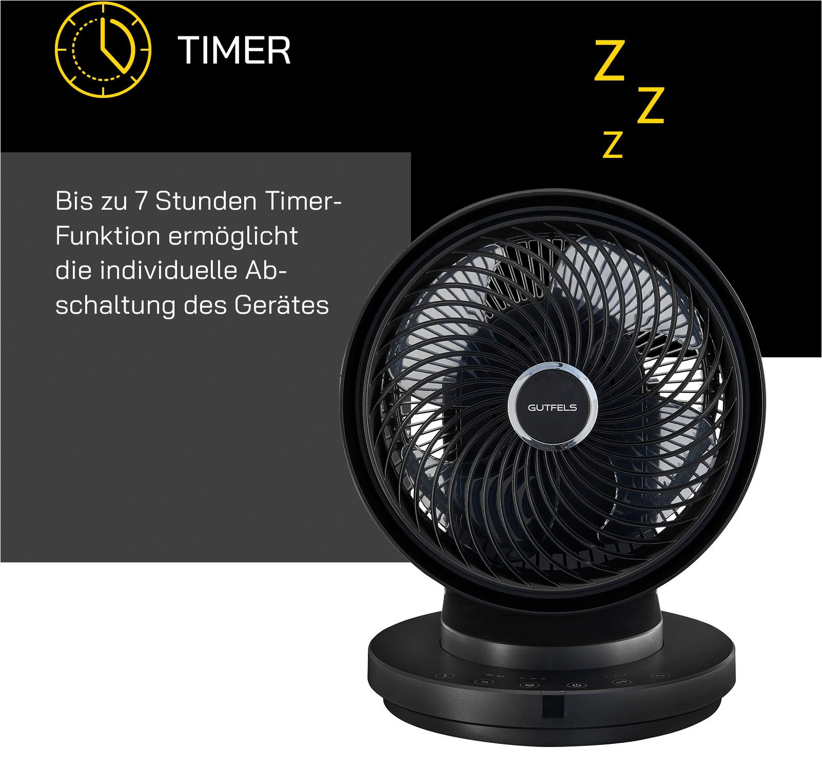 Gutfels Tischventilator VT 66566 sw, LED Key Touch Control & Fernbedienung, 7 Stunden Timer, 60 W Leistung