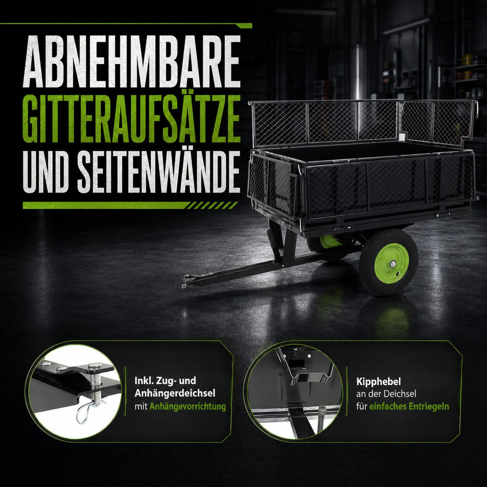 TRUTZHOLM Rasentraktoranhänger Rasentraktor Anhänger Kippanhänger 300 kg kippbar mit Kupplung – Bild 5 von 5