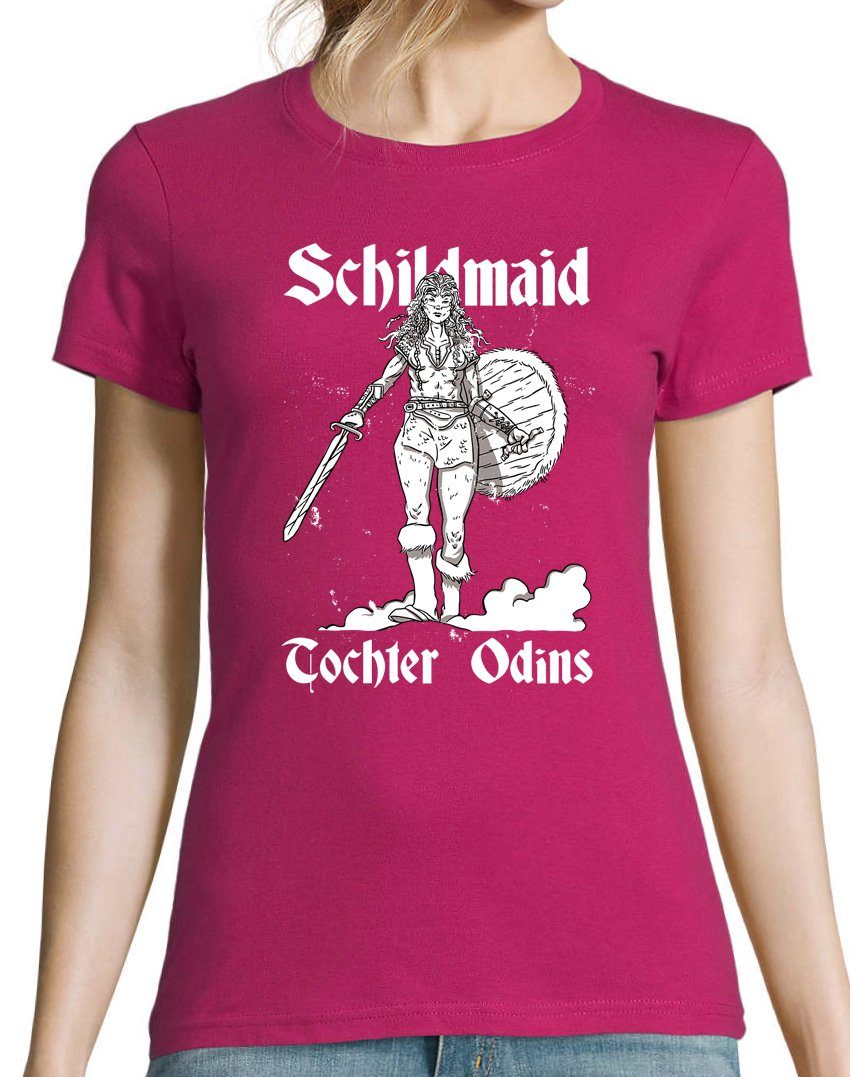 Damen Shirt Designz Youth Tochter Schildmaid Frontprint T-Shirt Odins lustigem Fuchsia mit