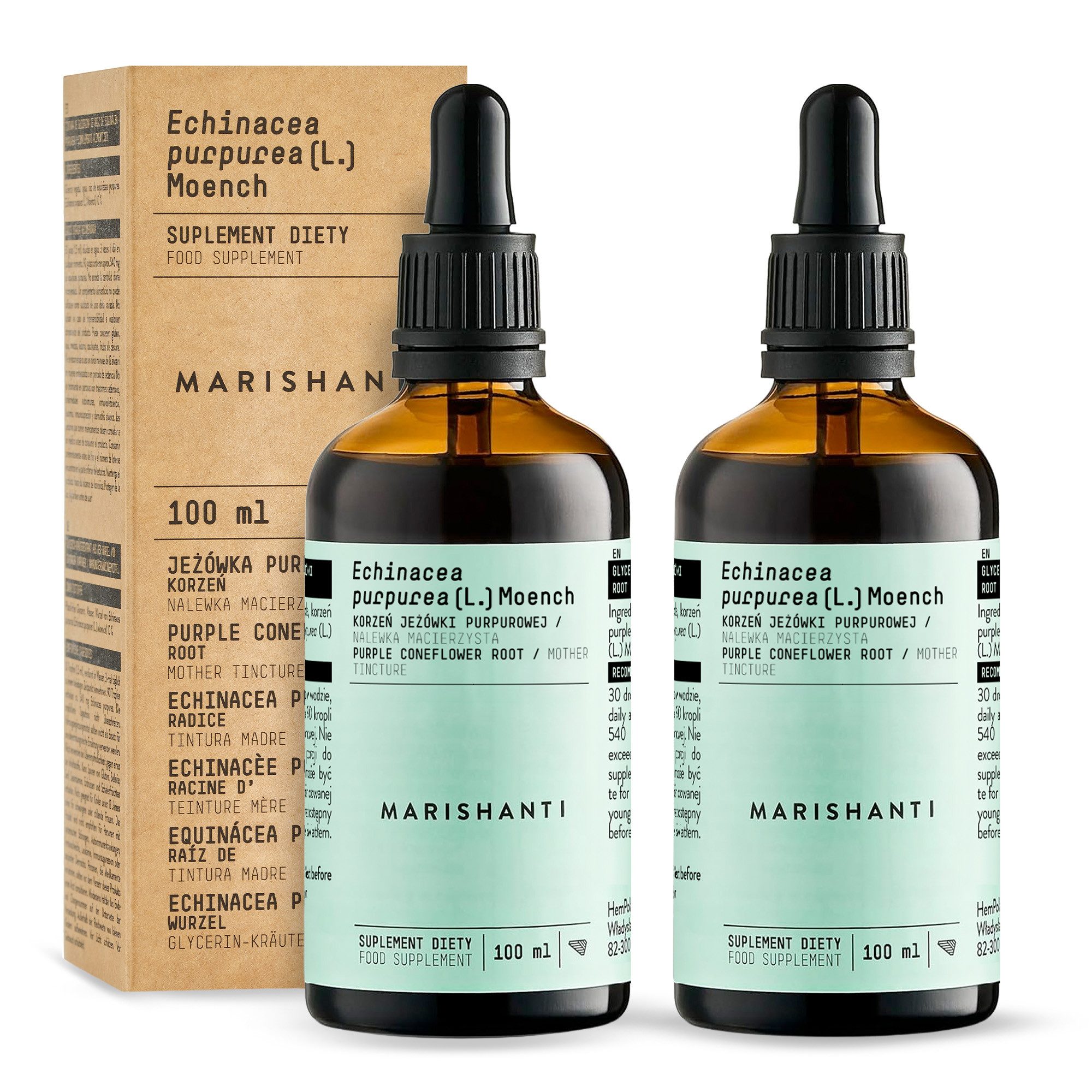 MARISHANTI Echinacea Extrakt – alkoholfreie Tropfen, als pflanzliche Tinktur aus (Echinacea purpurea) à 200 ml, – Vegan