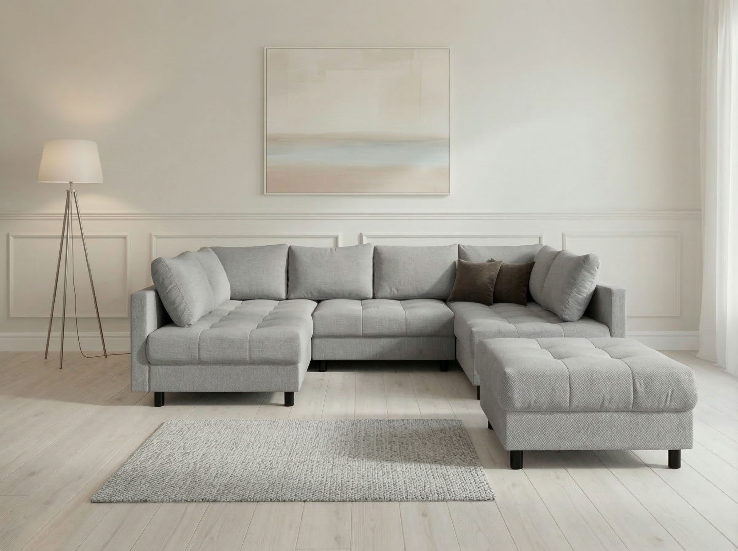 OTTO home Wohnlandschaft Antonia U-Form, B: 298 cm, inkl. Hocker, Federkernpolsterung, extra große Liegefläche, 282x178cm, inkl. 3 Zierkissen